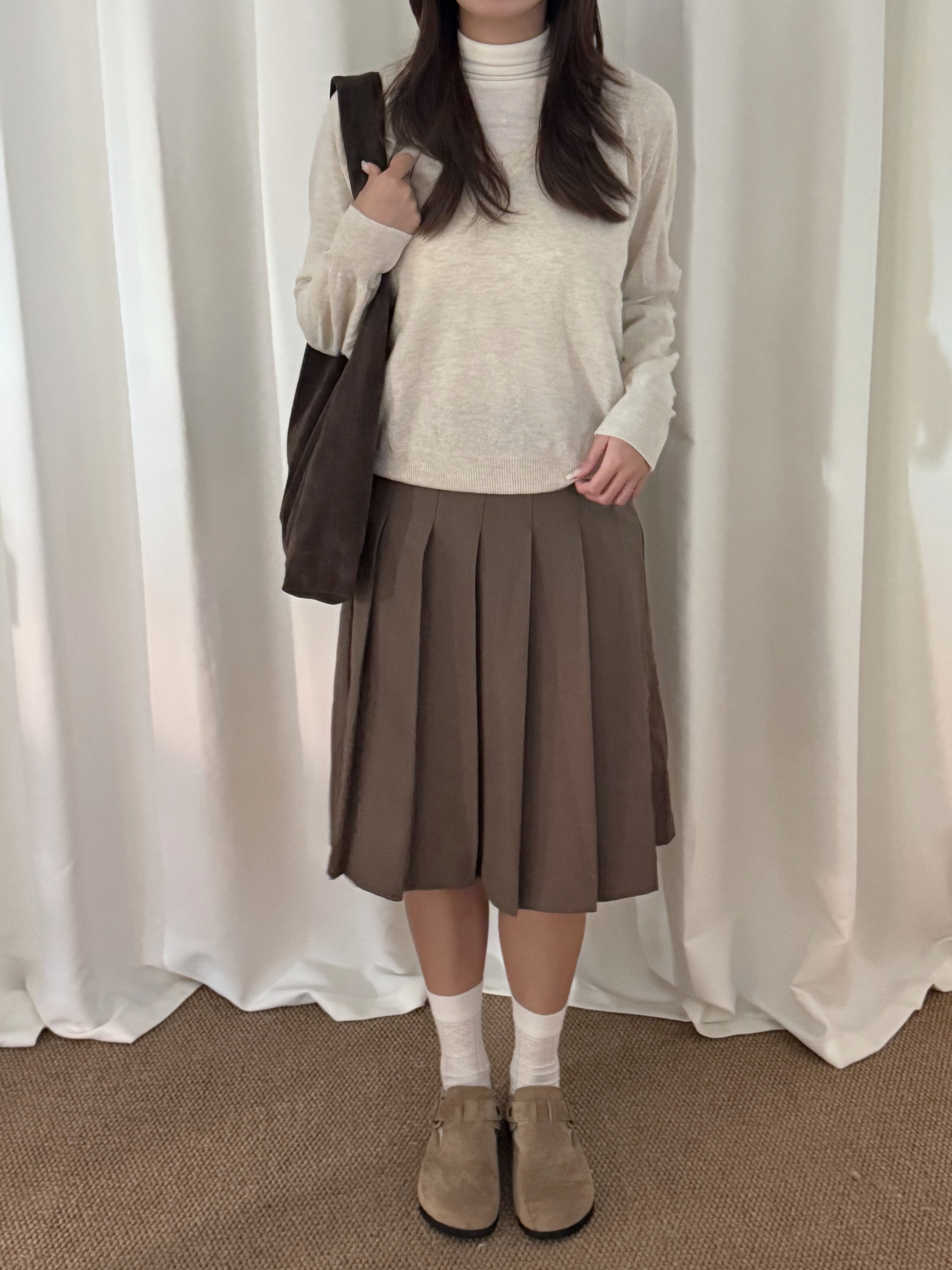 學院風百褶半身中長裙(三色入)