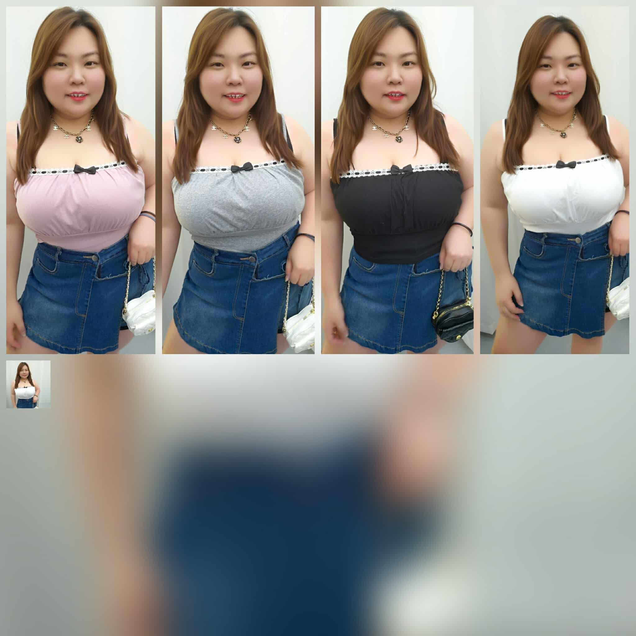 TW#8135 拼蕾丝小蝴蝶结附垫短版内搭