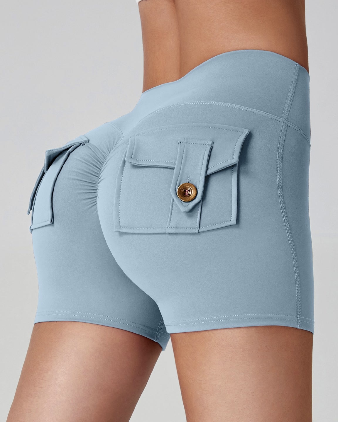 裸感蜜桃臀工裝口袋瑜伽短褲