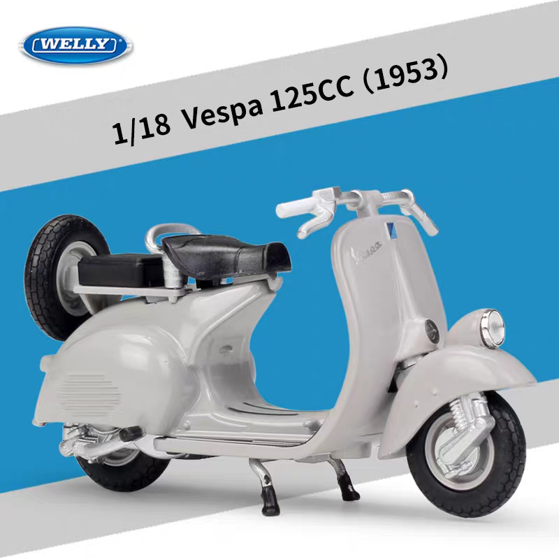 WELLY 1:18 Vespa 125CC 1953 經典白色電單車模型 合金收藏模型車