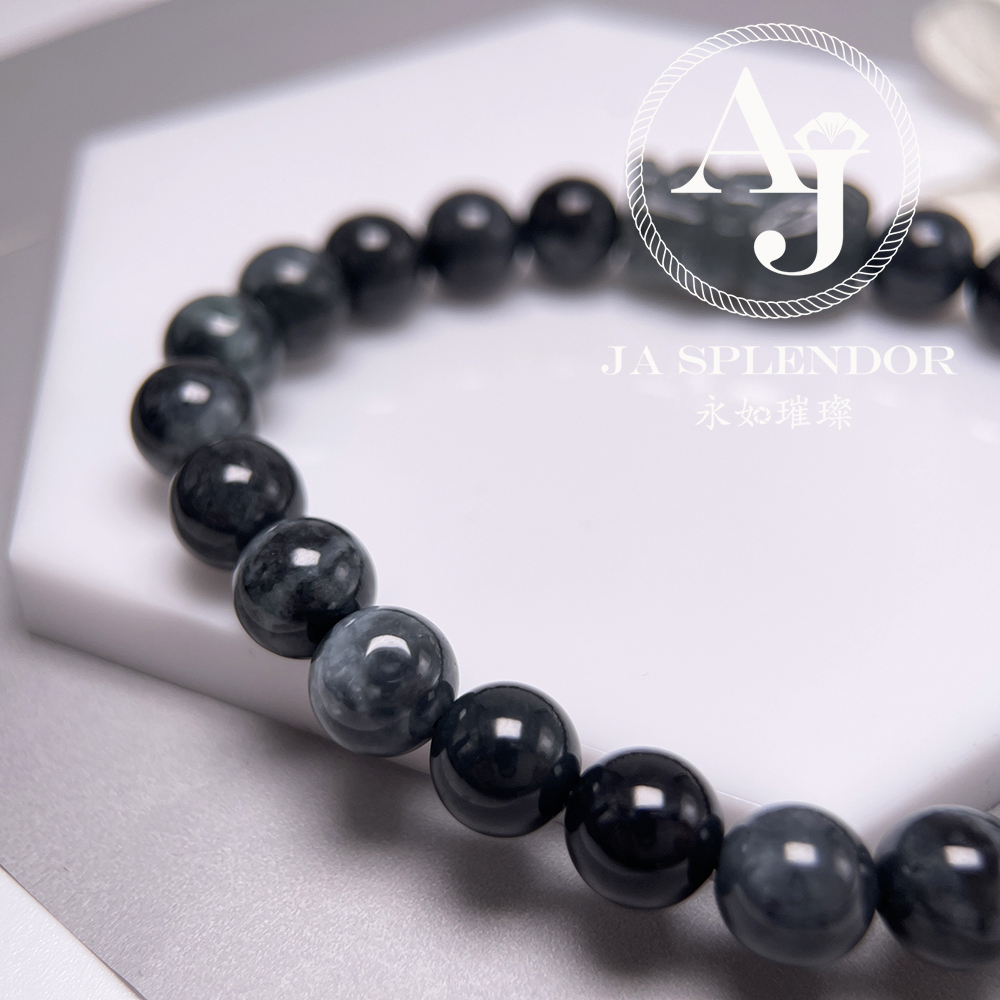 JN-3421 天然翡翠A玉 黑芝麻烏鷄招財鎮宅貔貅手串