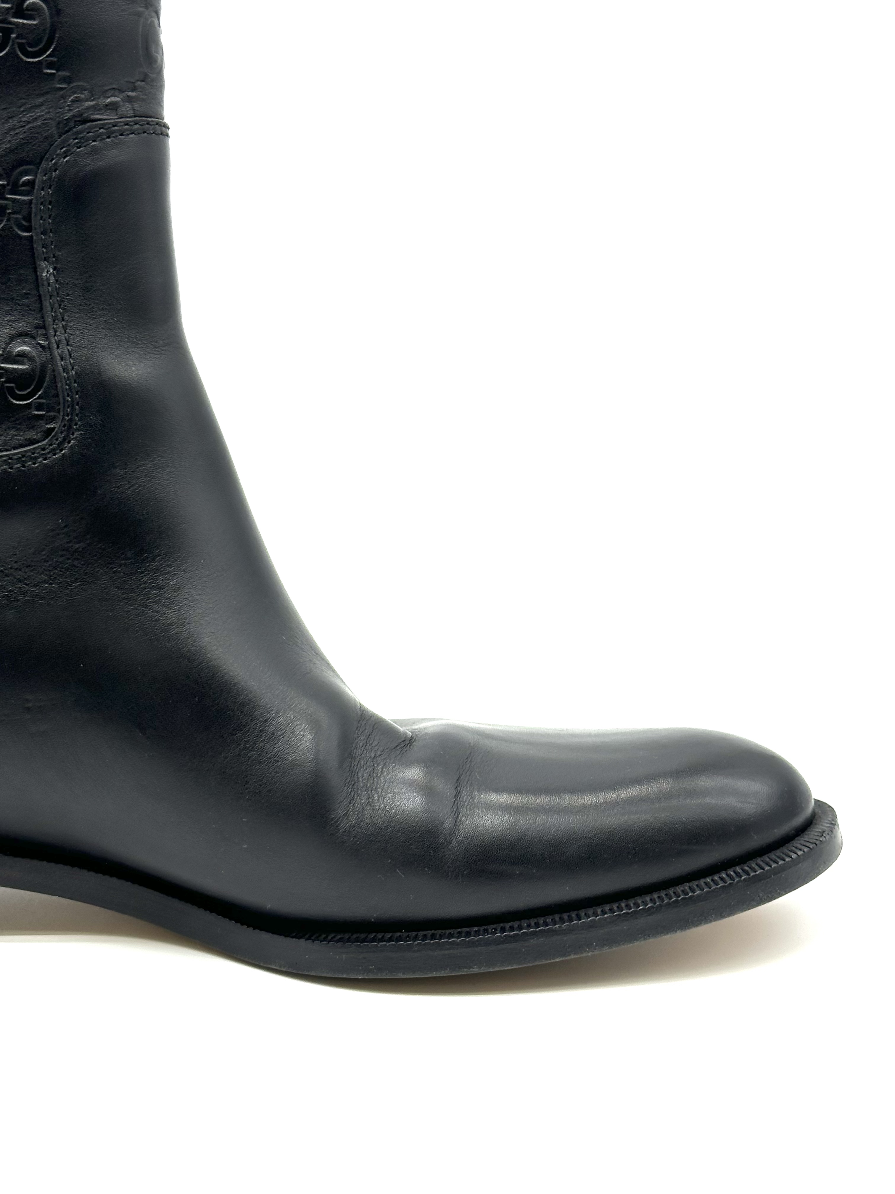 Pre-owned Gucci black Guccissima leather 85th anniversary knee-length boots / Product Code: 26040408