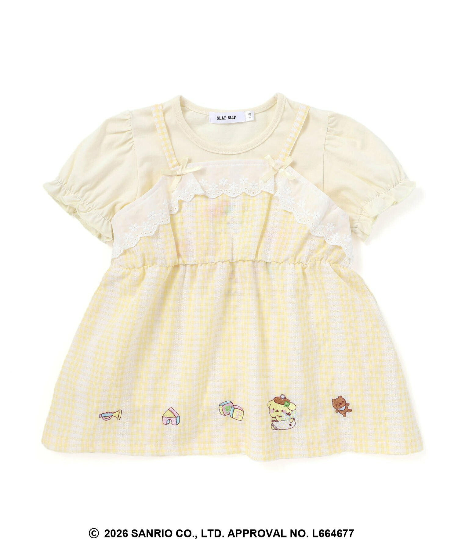 🇯🇵預訂 日本直送🇯🇵Slap Slip x Sanrio系列兩色人物刺繡格紋蕾絲吊帶背心+泡泡袖印花T恤套裝