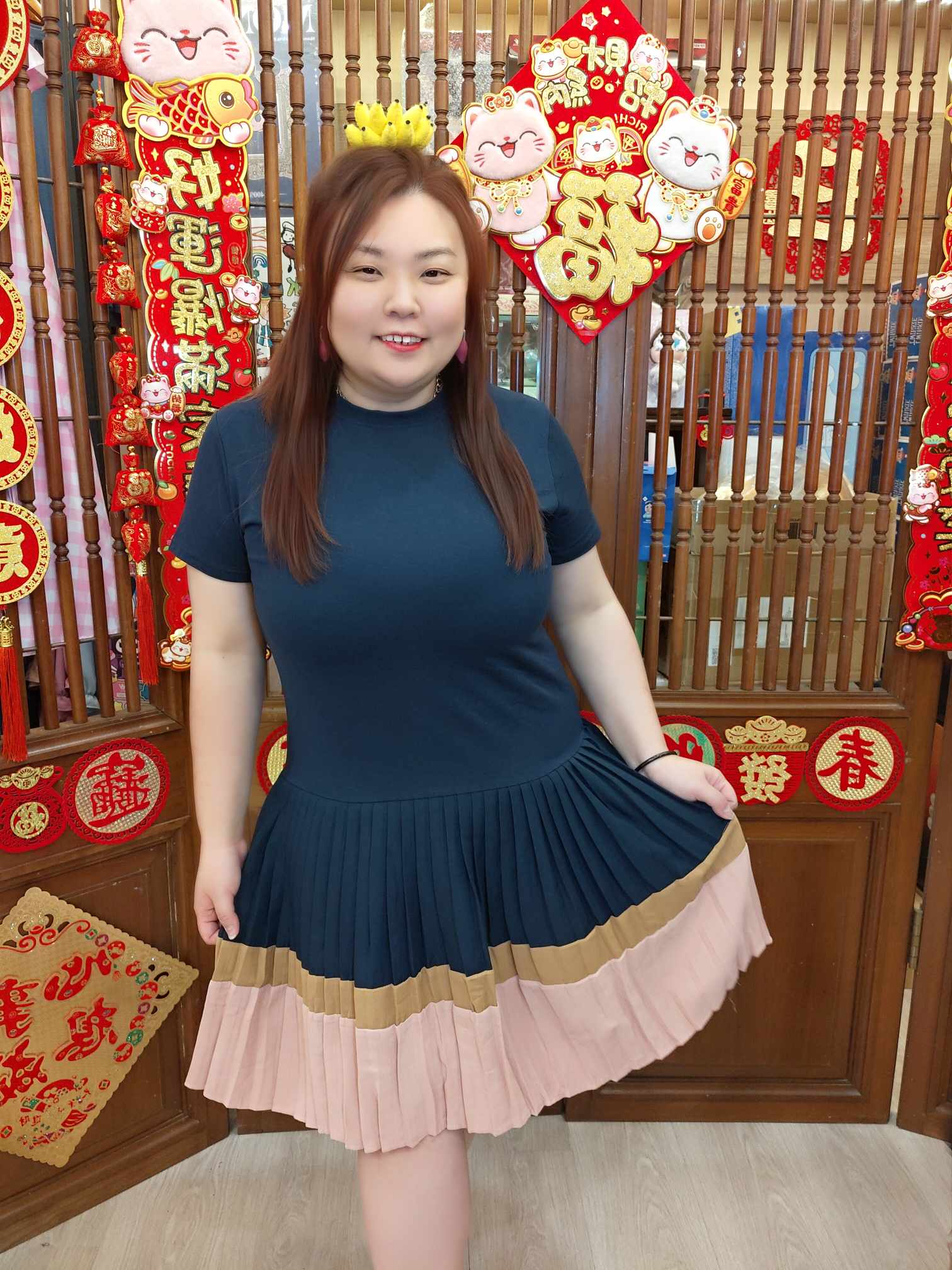 OTD05 HJA07 拼色百褶裙摆设计连衣裙