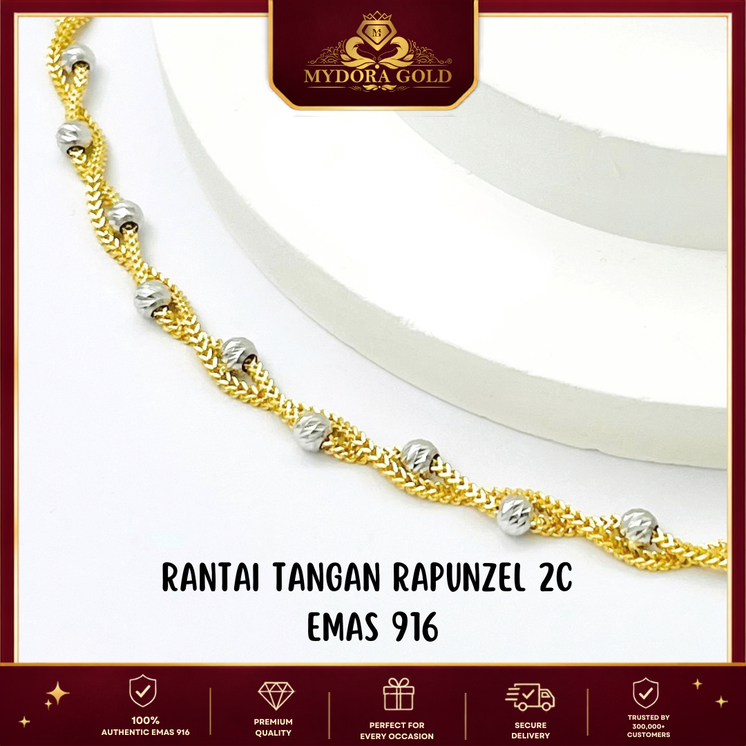MYDORA EMAS 916 Rantai Tangan Rapunzel 2C l EMAS 916/22K