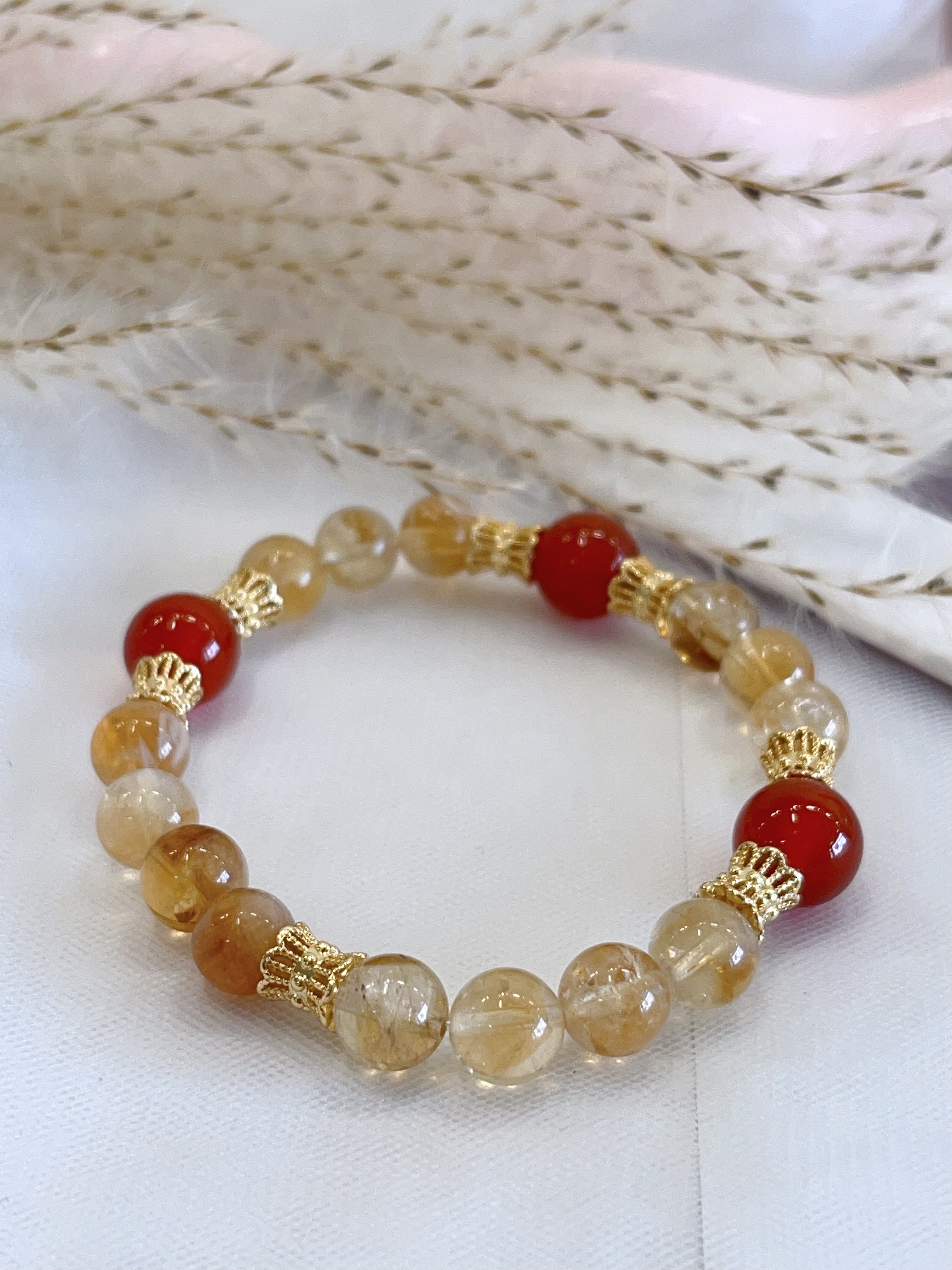 🔴 红玛瑙 × 黄塔晶手串 Red Agate & Citrine 
