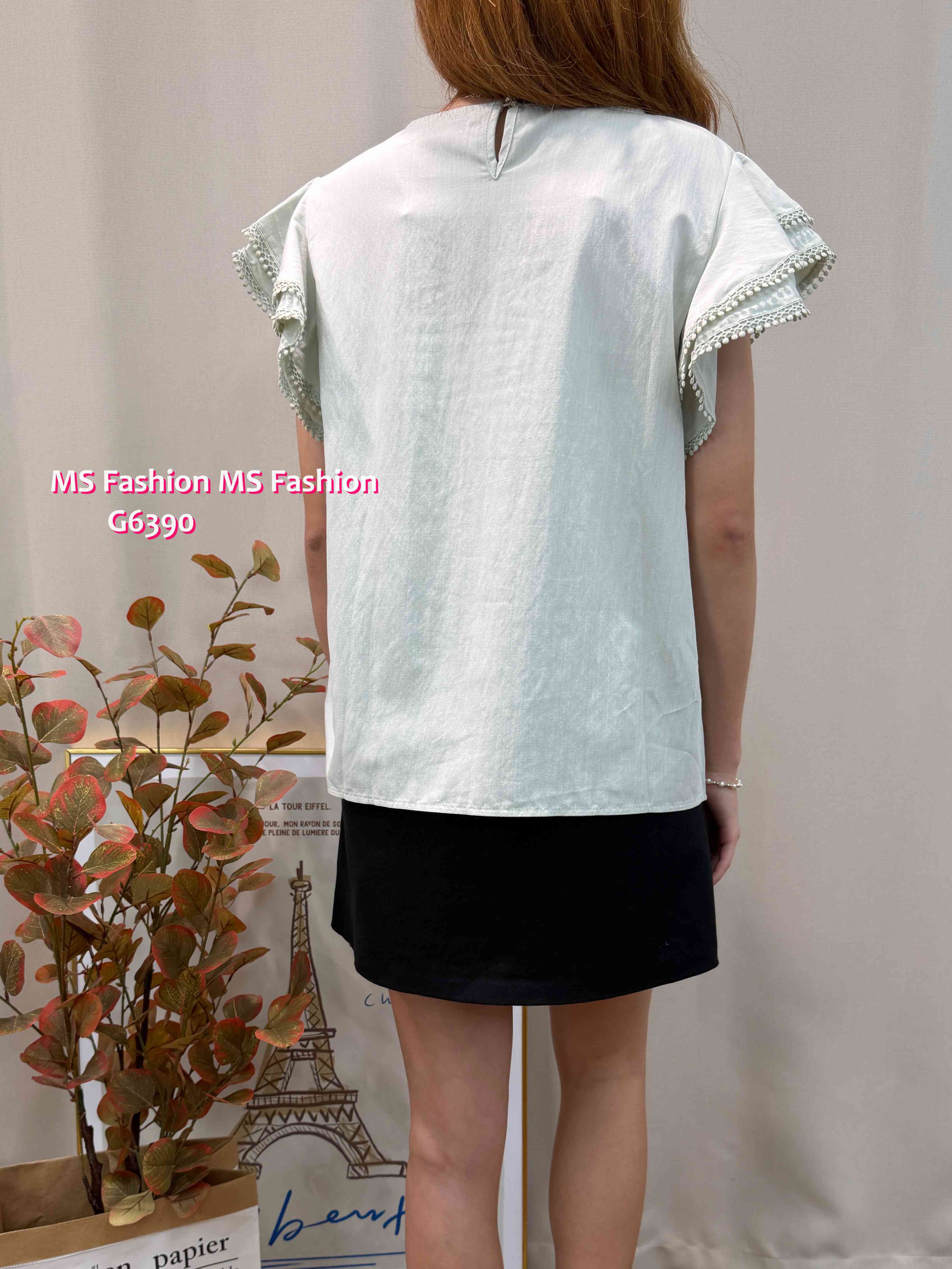 G6390 通花ruffle袖top