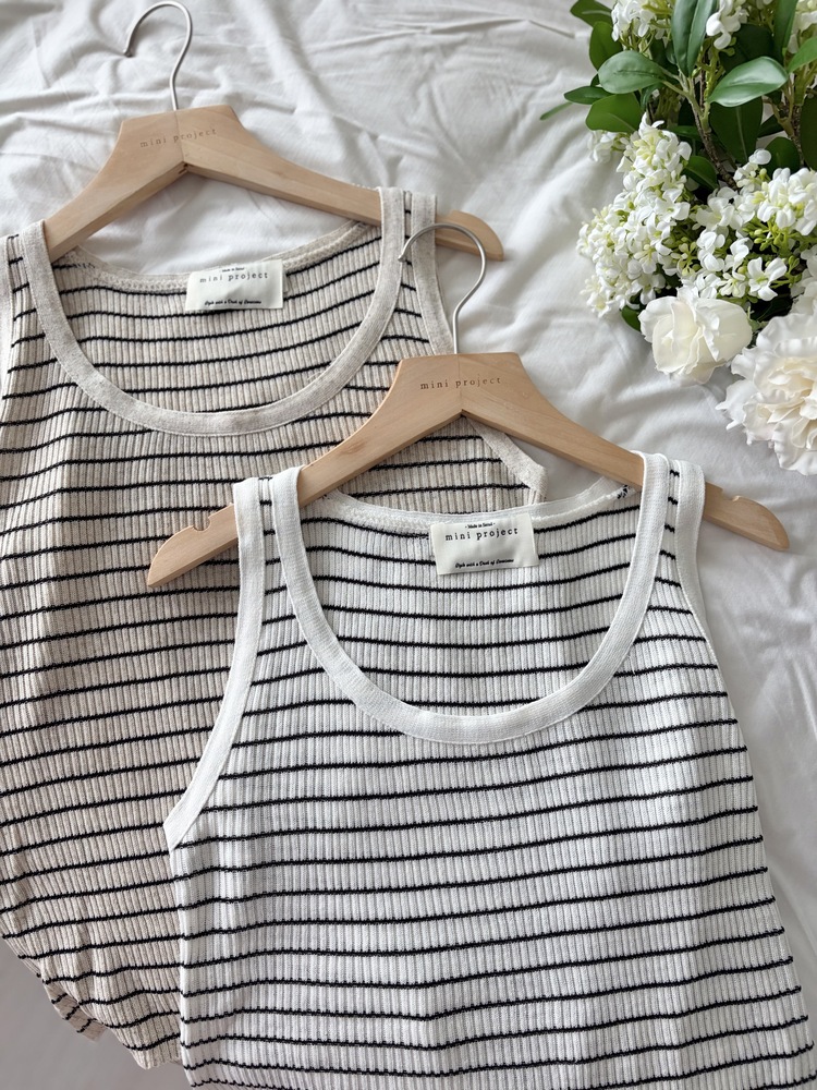 Linen Striped Tank Top (Oat)