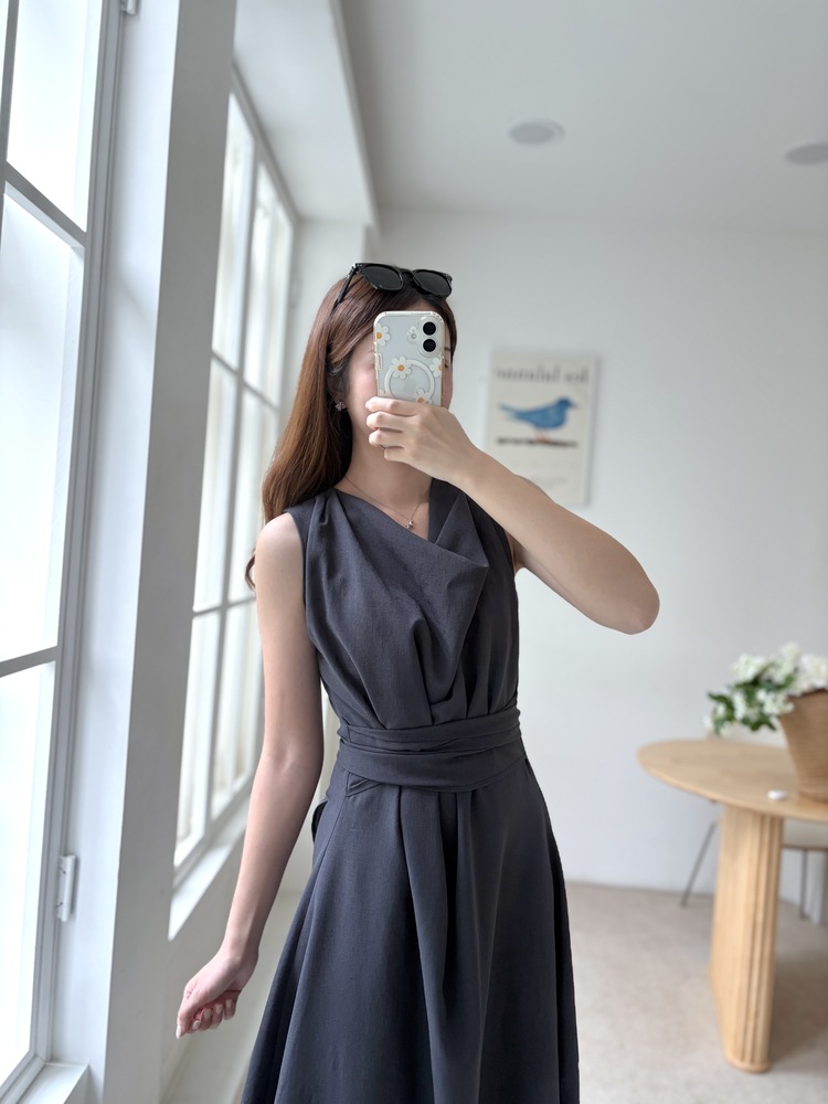 Athena Drape Dress (Charcoal)