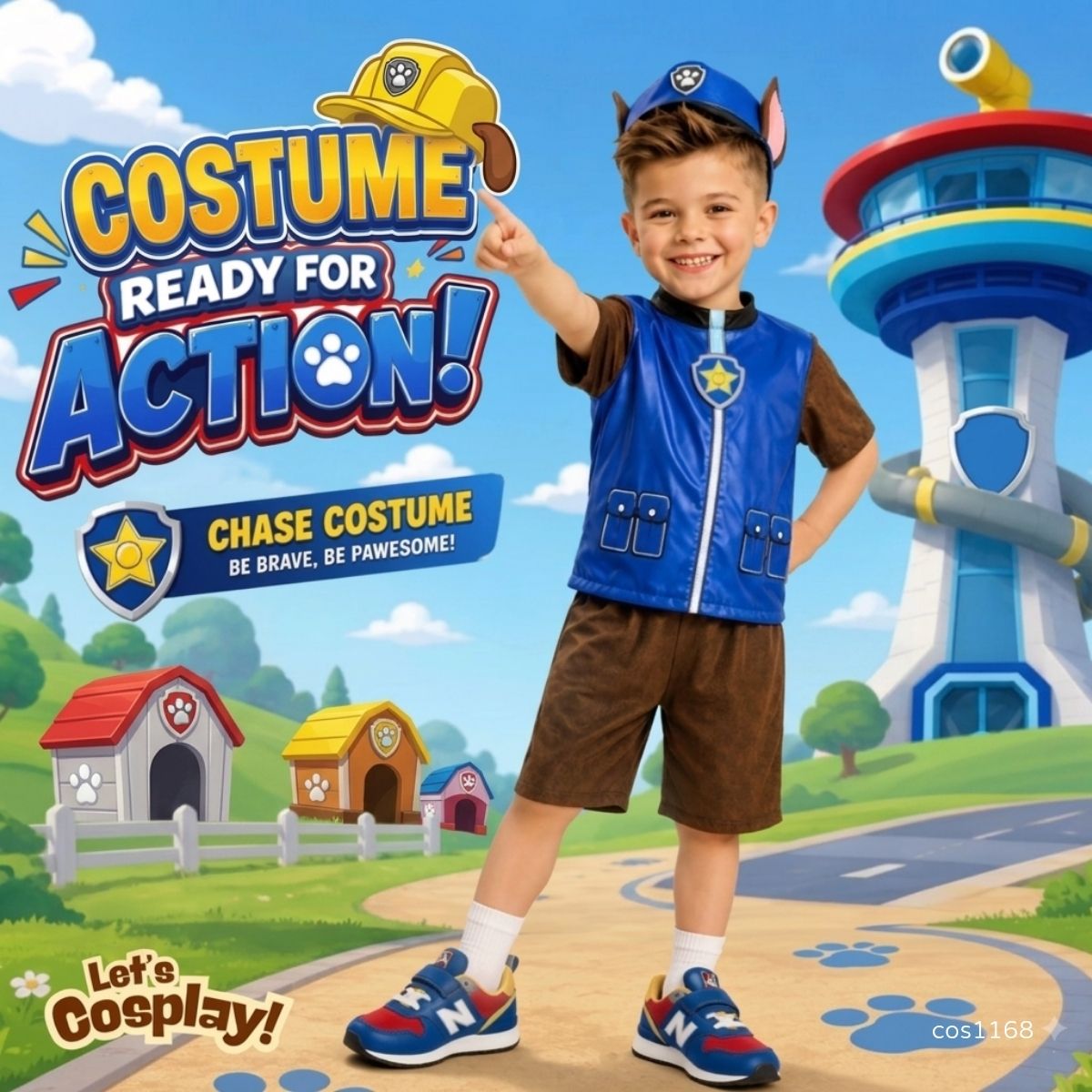 汪汪隊立大功阿奇服裝 Paw Patrol Chase Costume｜兒童警察角色扮演｜Lets Cosplay 香港現貨