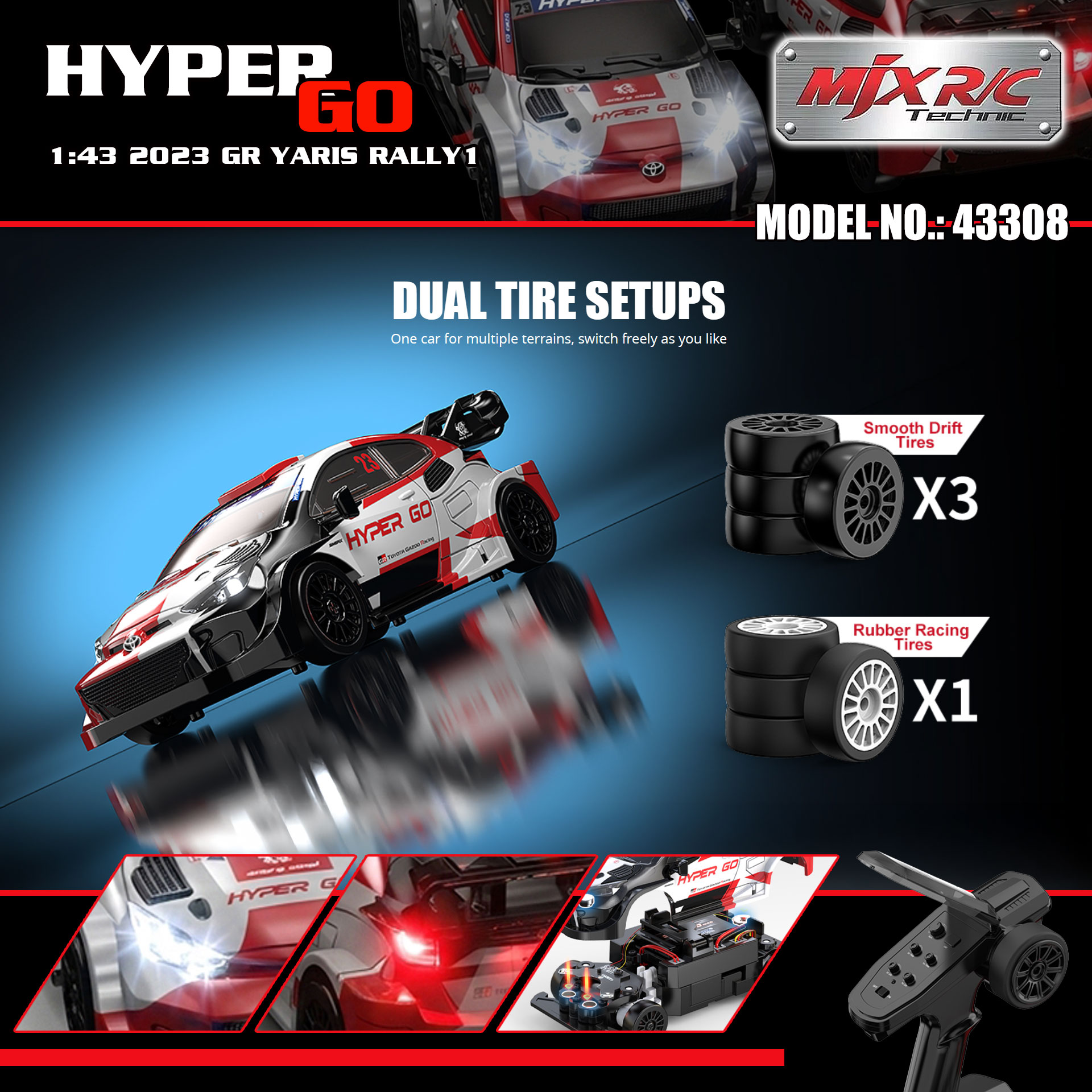 【香港現貨】MJX R/C HYPER GO 1:43 2023 GR YARIS RALLY1 拉力車 | 磁吸車殼