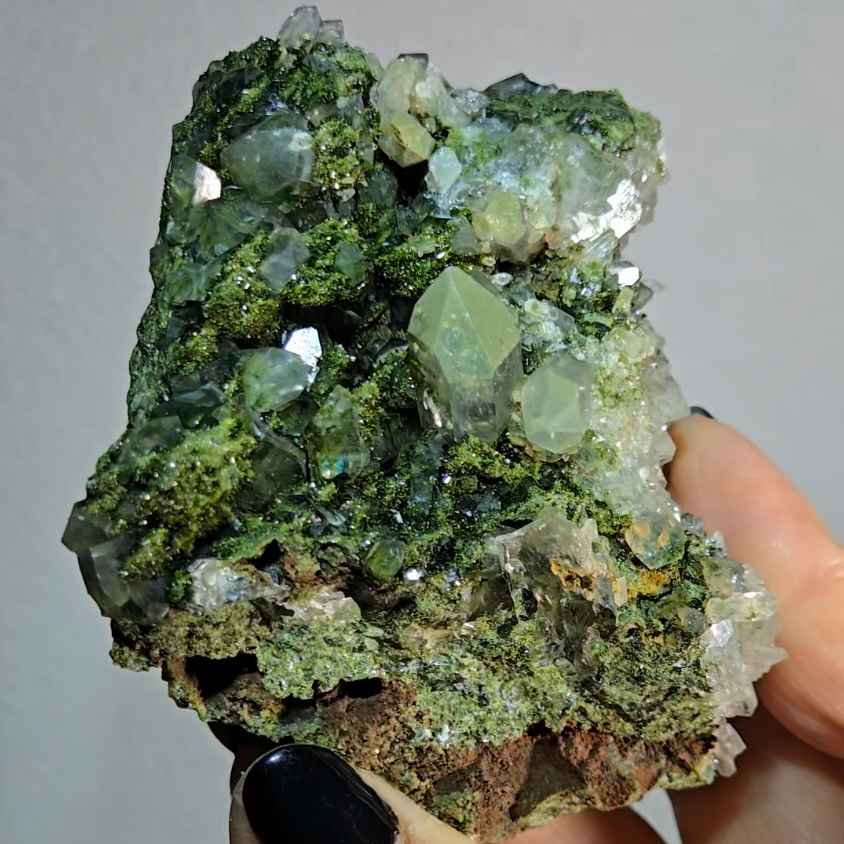 Epidote specimen with rainbow quartz and DTs - ED2