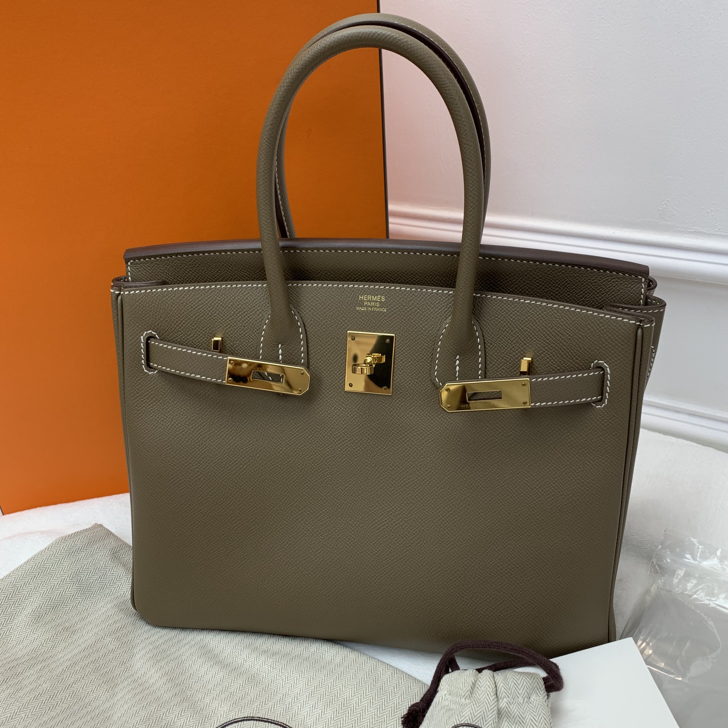 Full set Hermes Birkin30 大象灰金扣 Y刻印