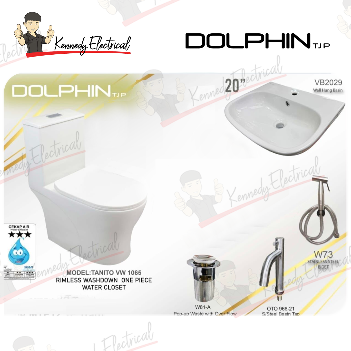 Tanito 5 In 1 S Trap Washdown Rimless One Piece Water Closet Suite Package Toilet Bowl (Vw1065S#) MTP08