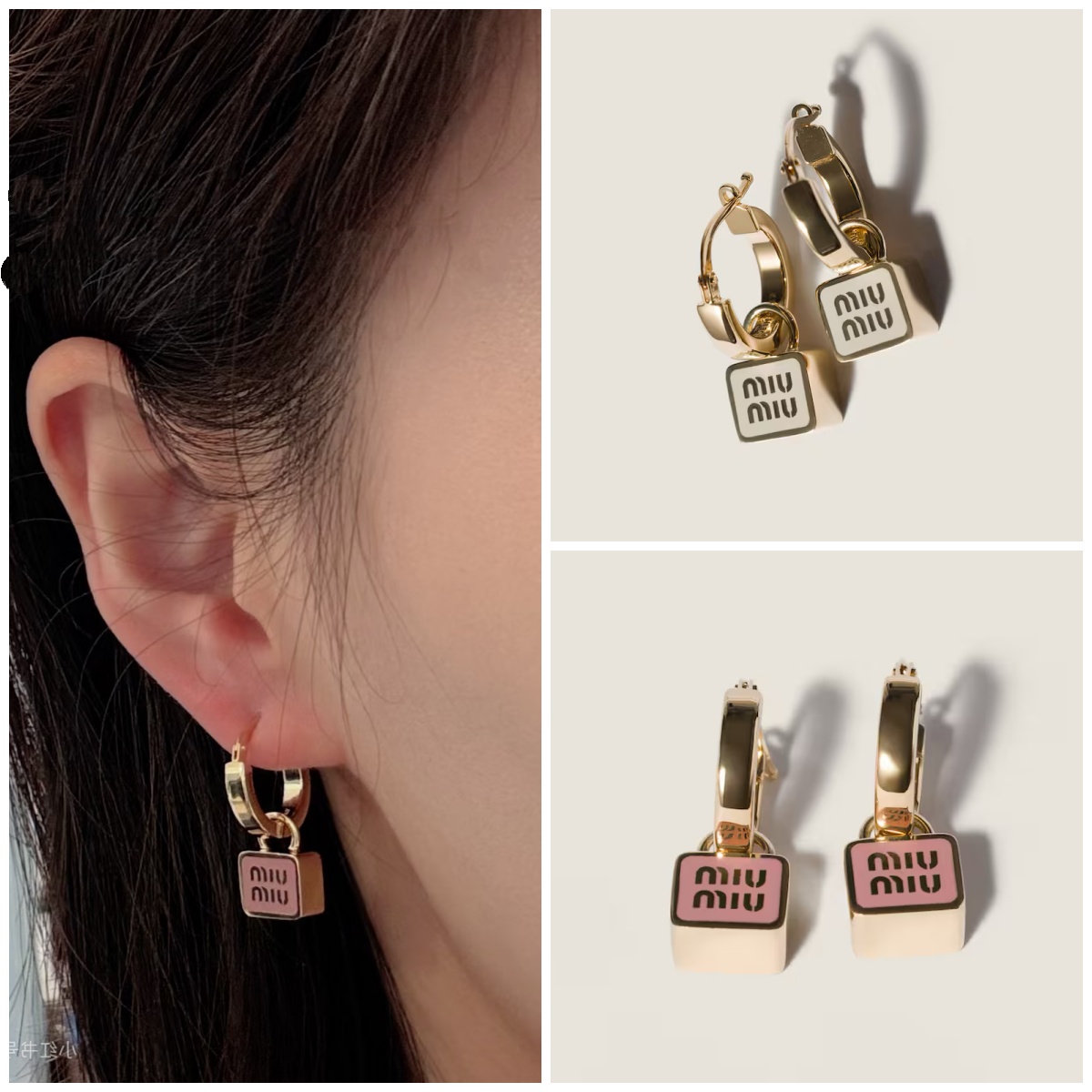 Miu Miu 琺瑯徽標立方體吊墜耳環