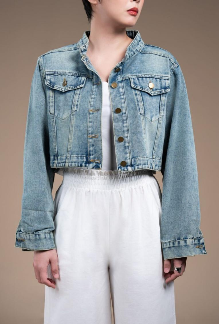 Mandarin Collar Denim Jacket