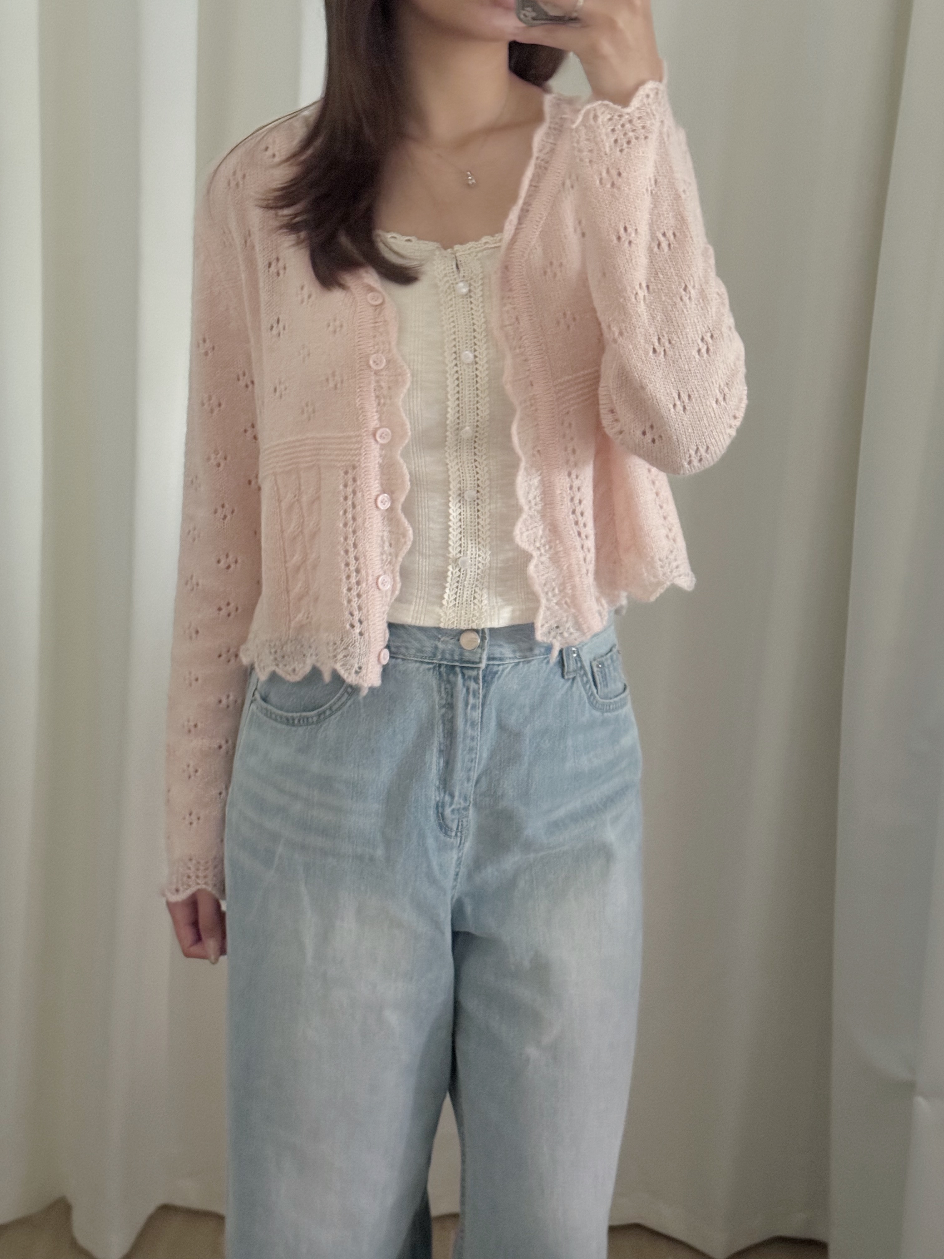 通花波浪邊針織外套(三色入)