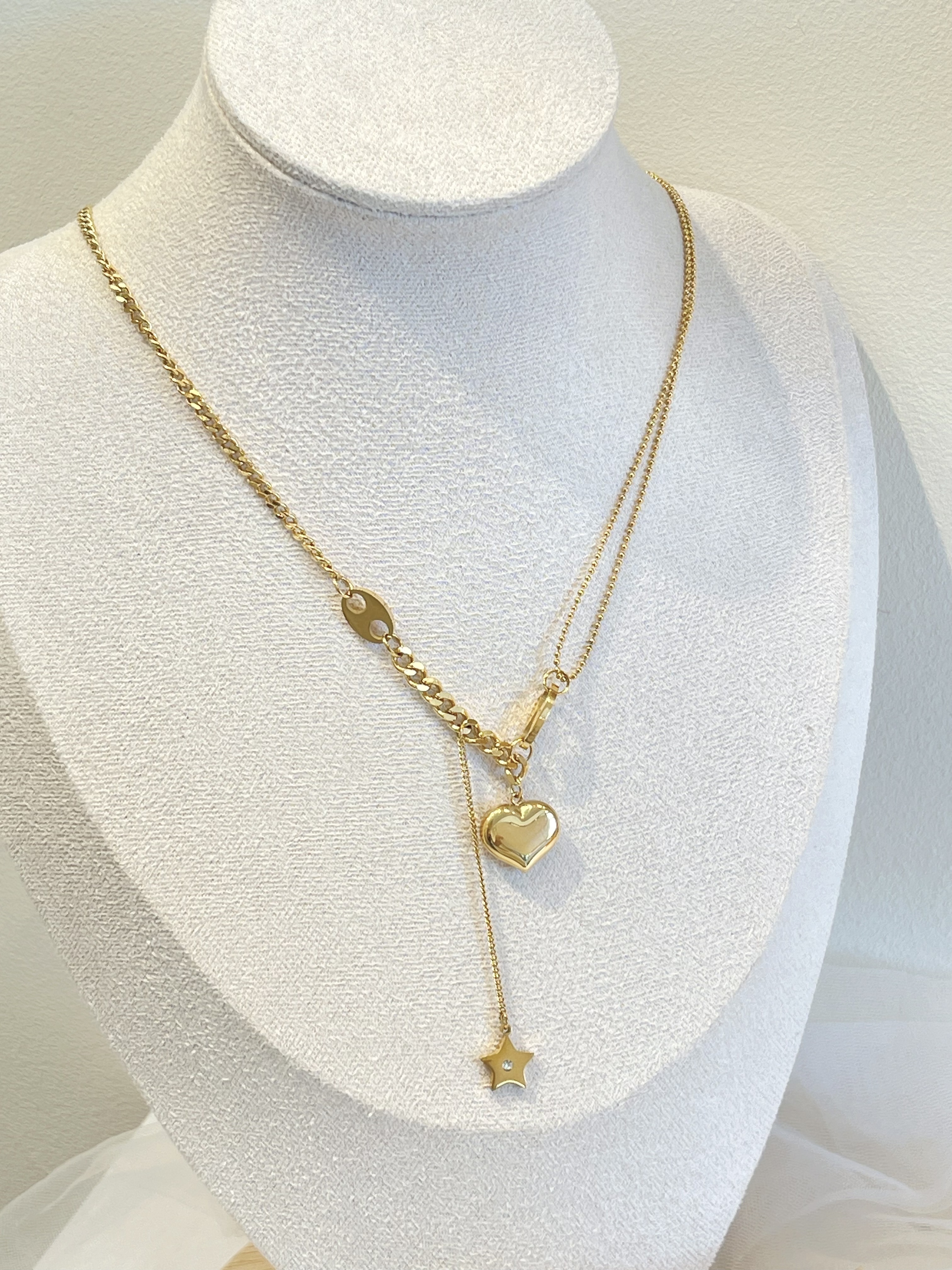 小猪鼻子爱心双链设计感钛钢项链