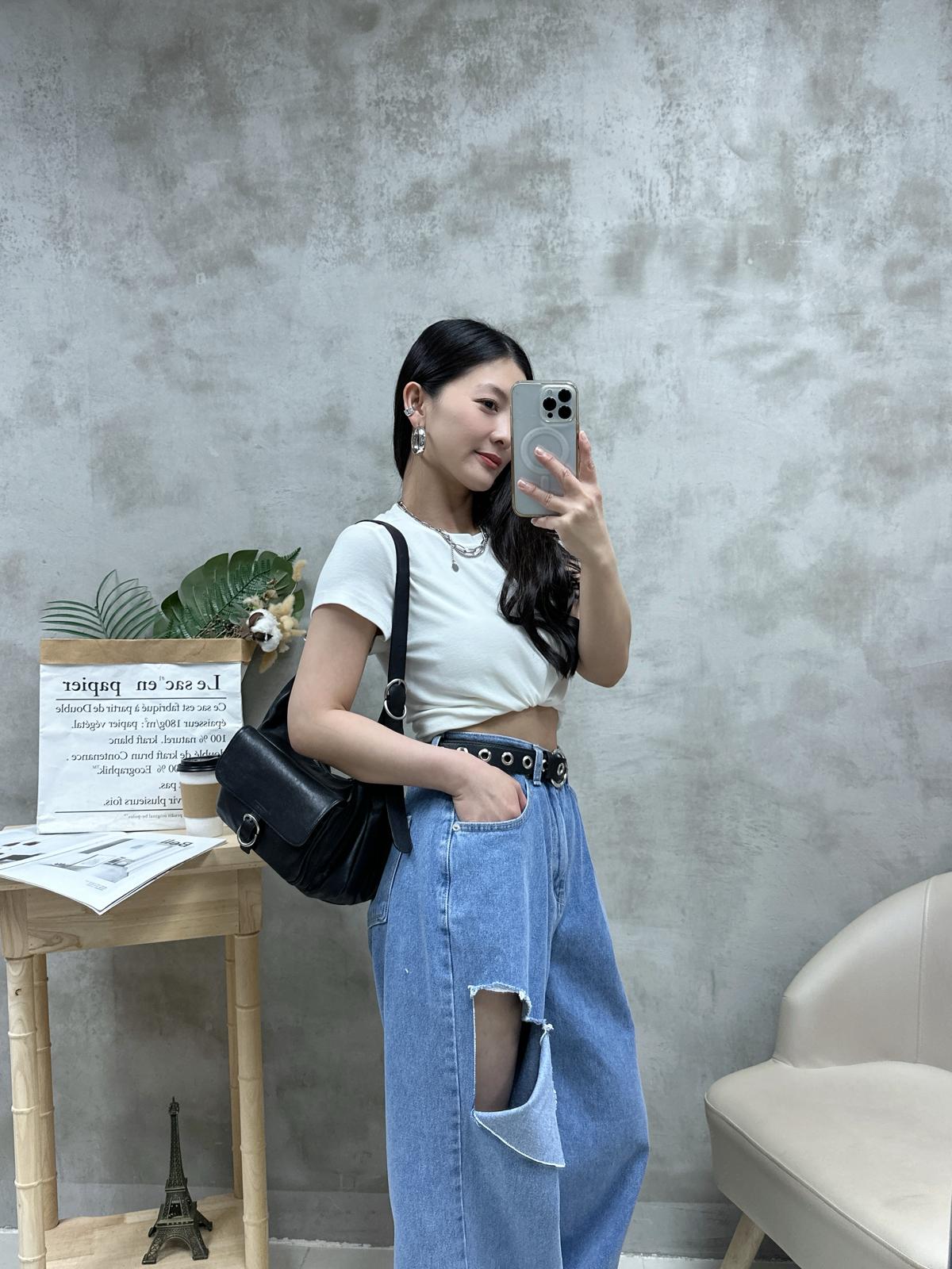 J23剪爛闊腳牛仔褲
