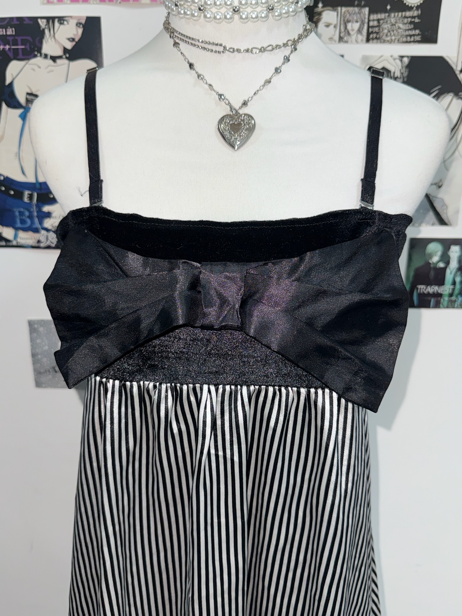 Black and Silver Striped Cami Dress with Big Bow