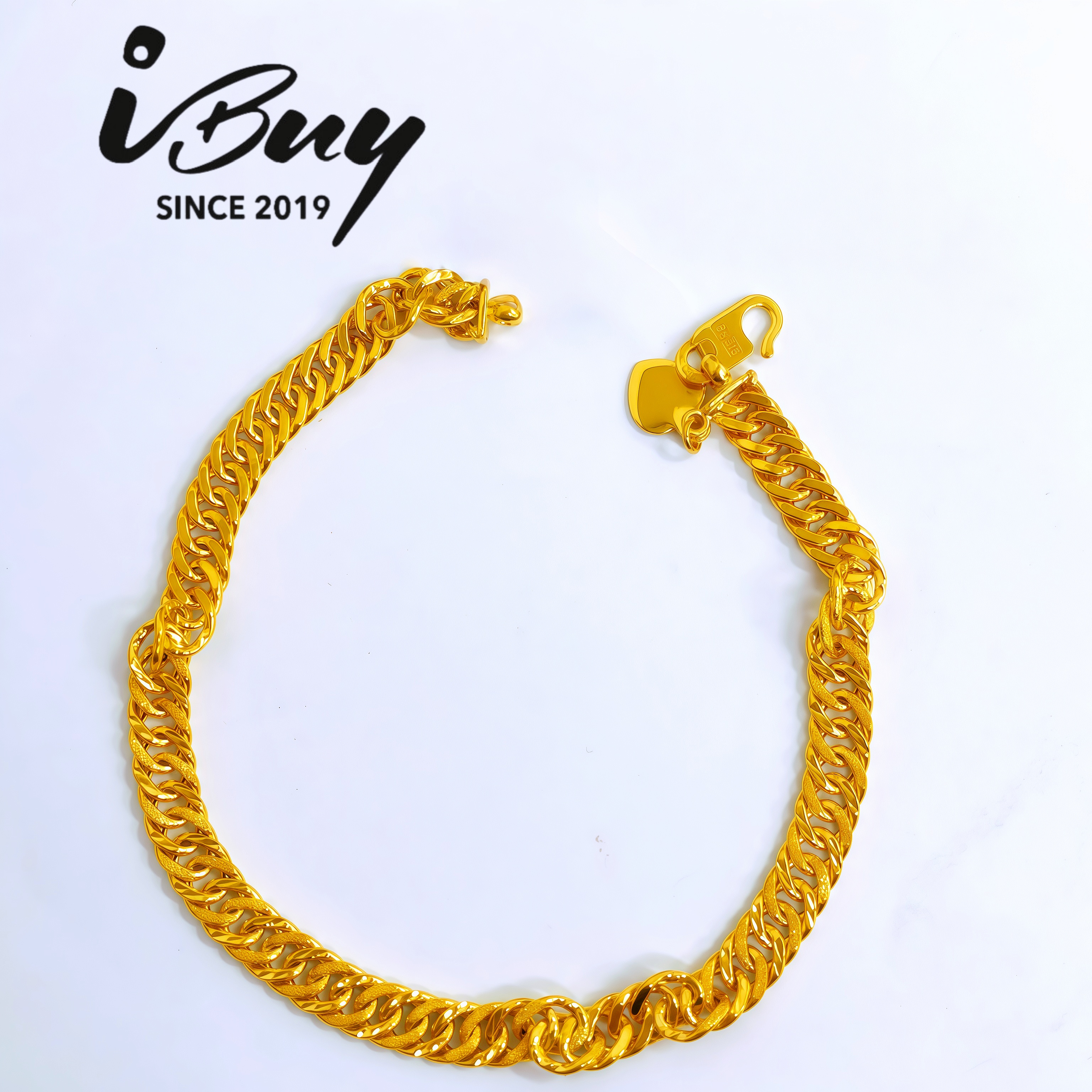 916 GOLD 4MM SANDY DOUBLE CURF BRACELET 19CM 916 金 4MM闪沙面双扣手链