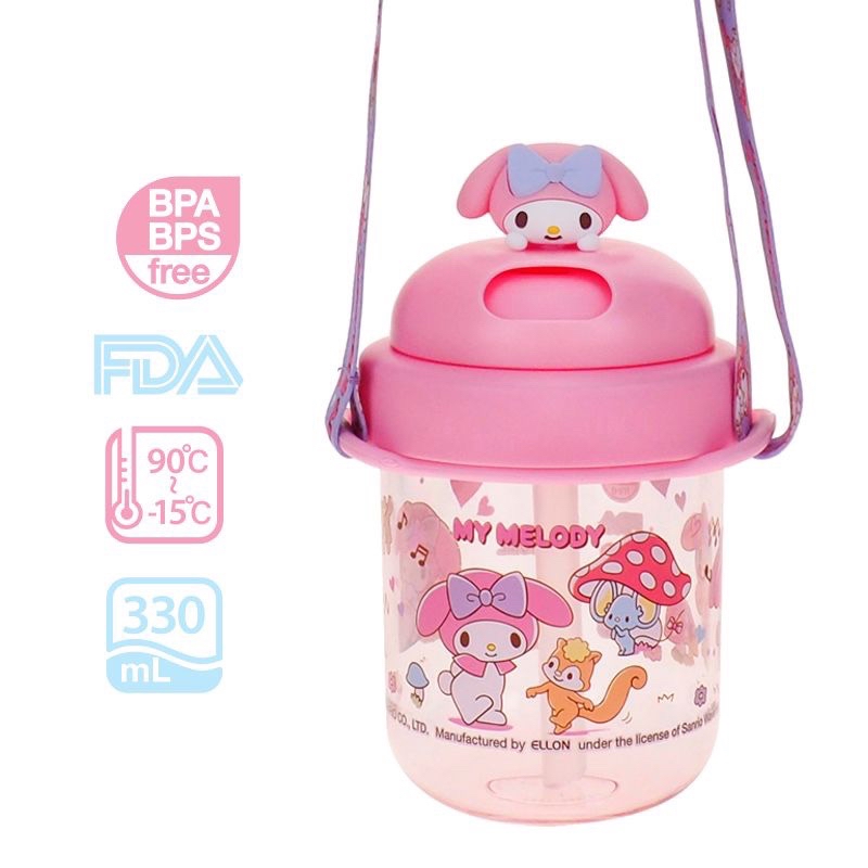 My Melody 330ml BPA & BPS Free 膠水樽連飲管及頸繩(9-8329-2）