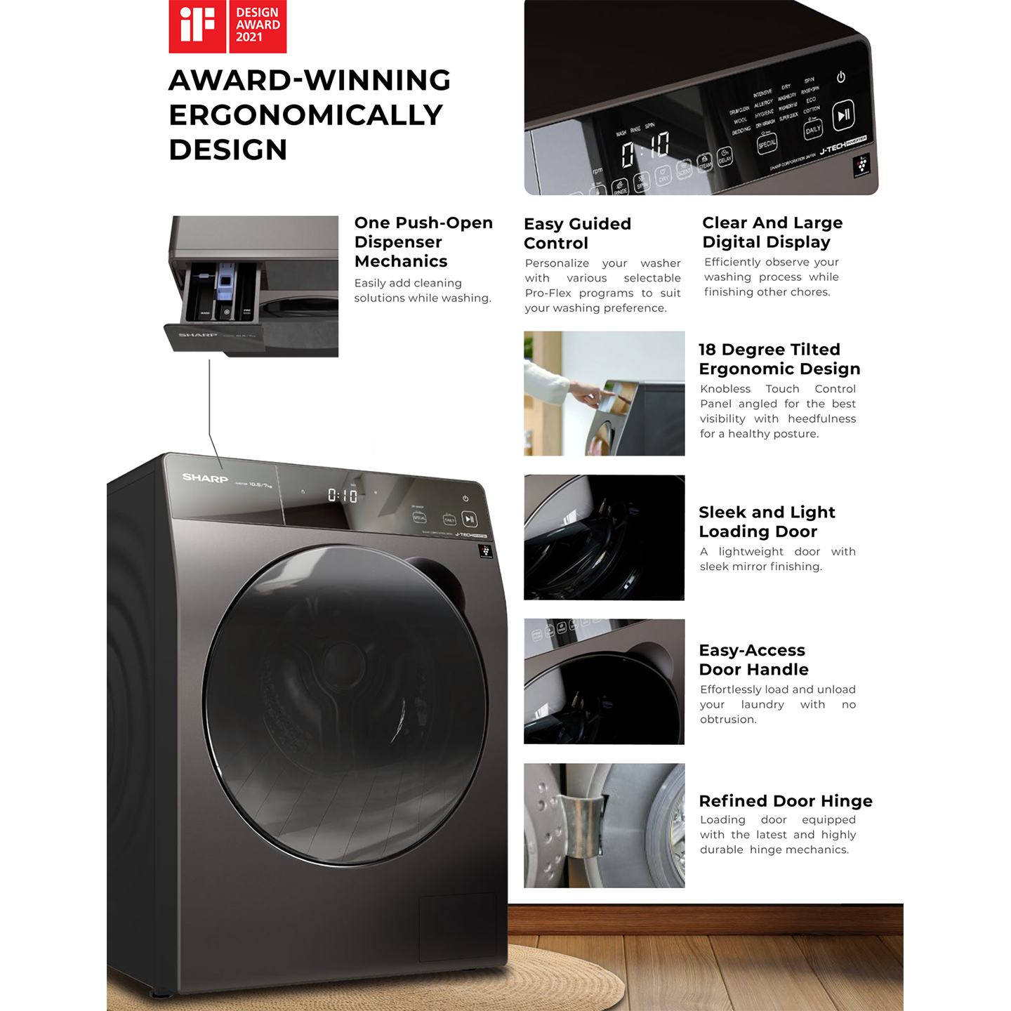 Sharp 8.5kg J-Tech Inverter Front Load Washer (ESFK852EMW)