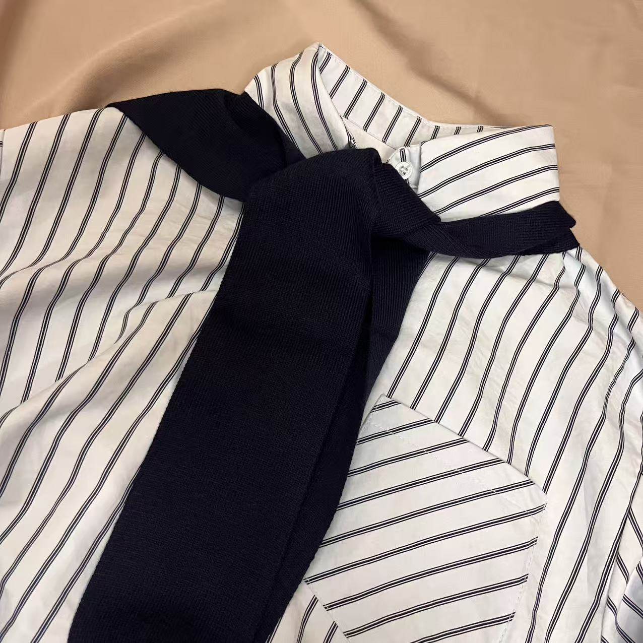 CC2006#82531 [Striped Shawl Shirt] Elegant & Versatile Everyday Wear