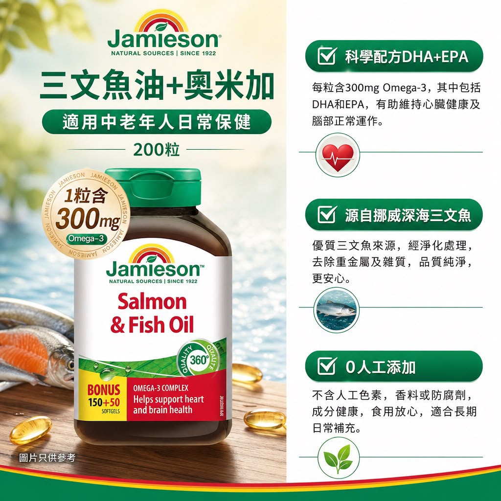 Jamieson 健美生 三文魚油 + 奧米加 300mg - 200粒優惠裝