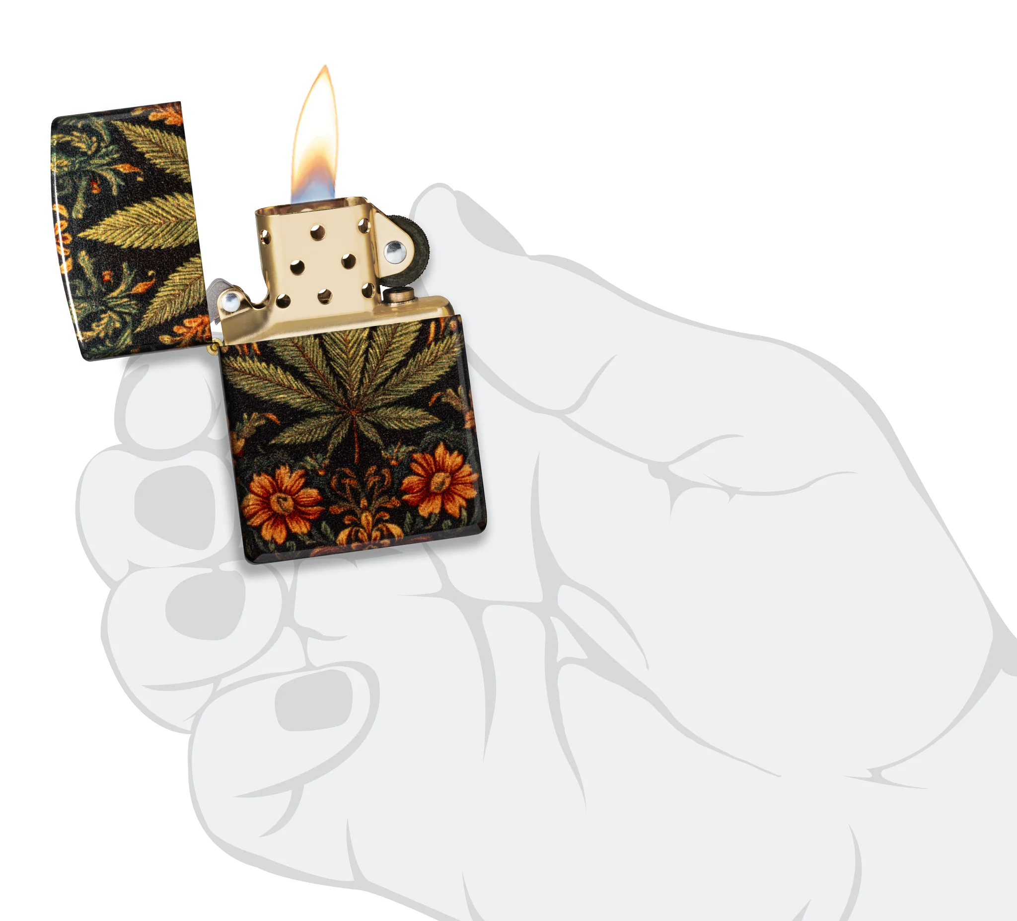 美國製造 | Zippo指定經銷商 Zippo Lighter 大麻葉和花設計 打火機 Cannabis Tapestry Leaf and FLower Design Lighter 47139