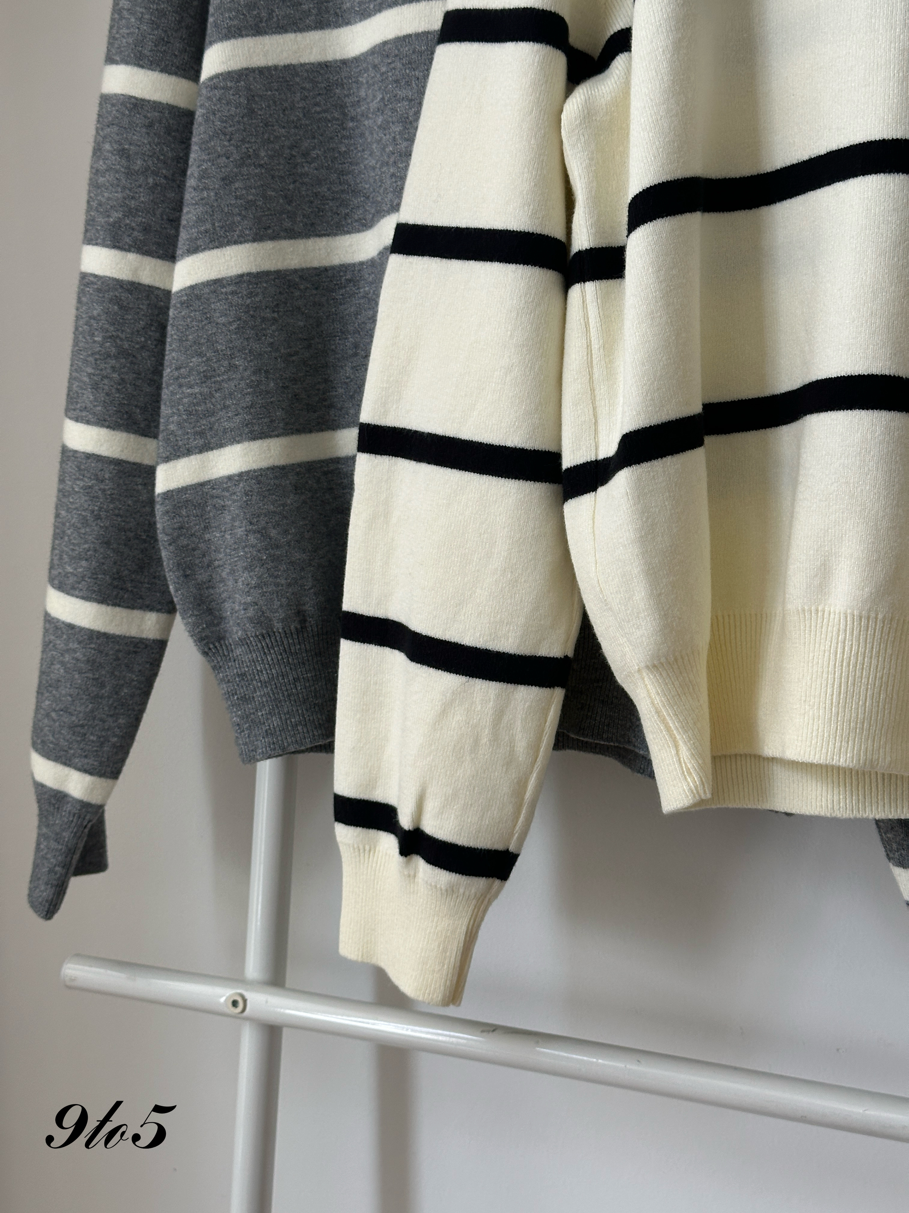 T4006 Striped Knit Polo Shirt - Black & Grey