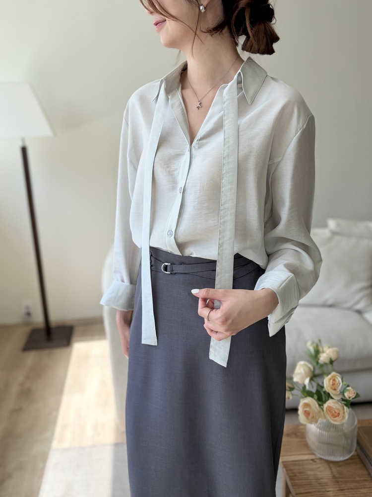 Tie Detail Sheer Blouse (Mint)