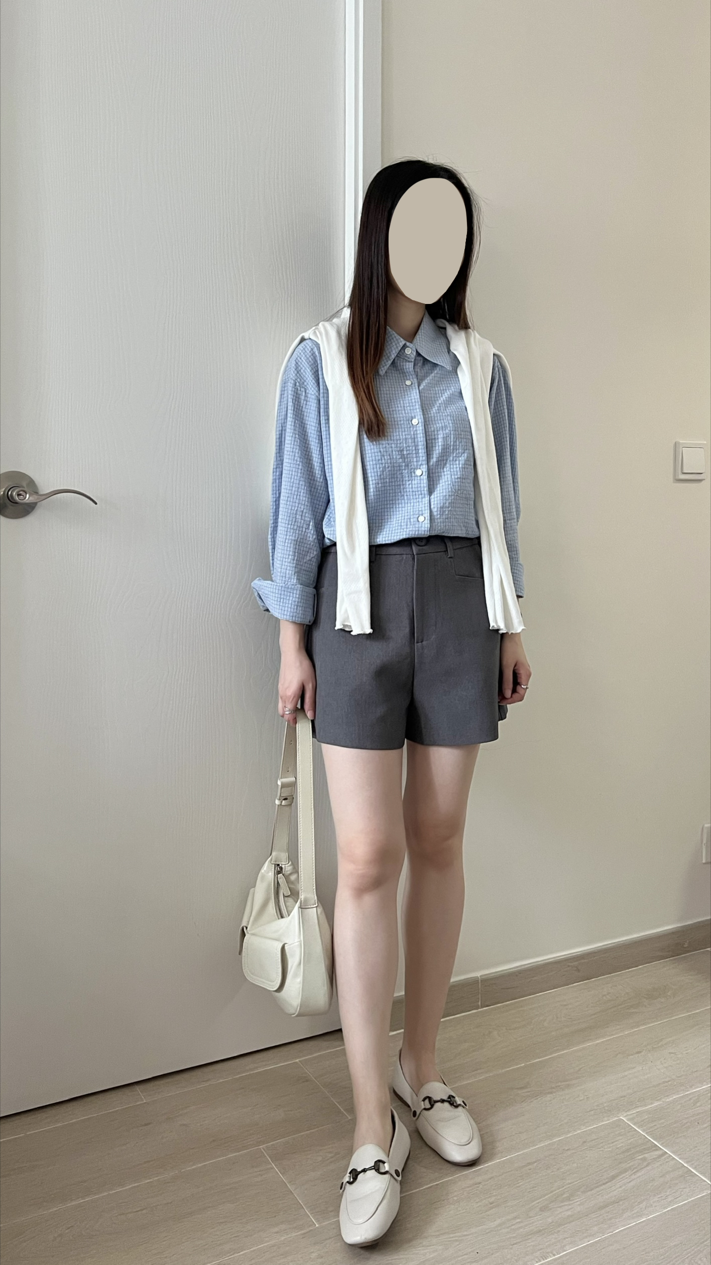 韓風細格紋薄恤衫 