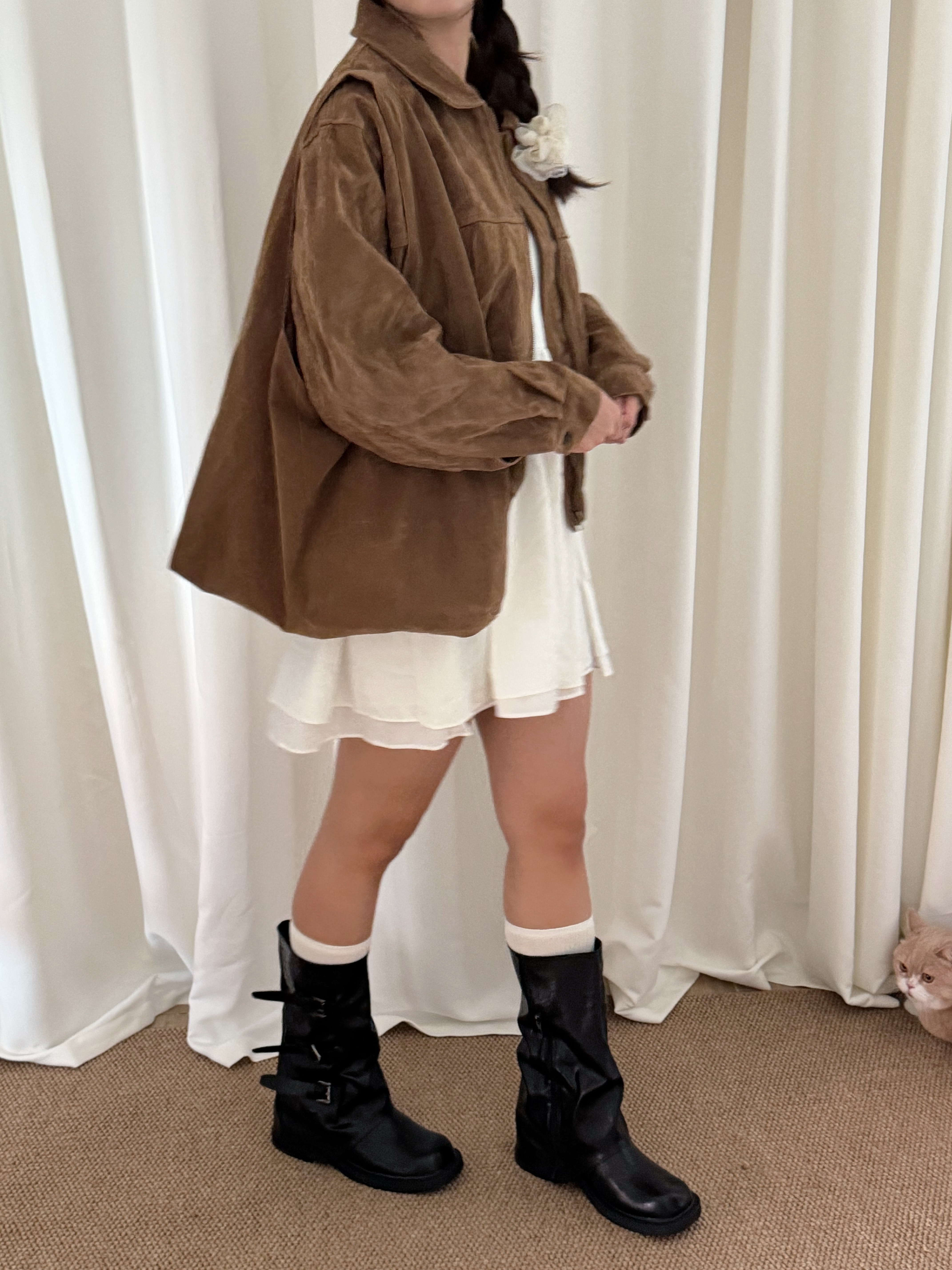Autumn Oversized Zip-up Suede Jacket(三色入)
