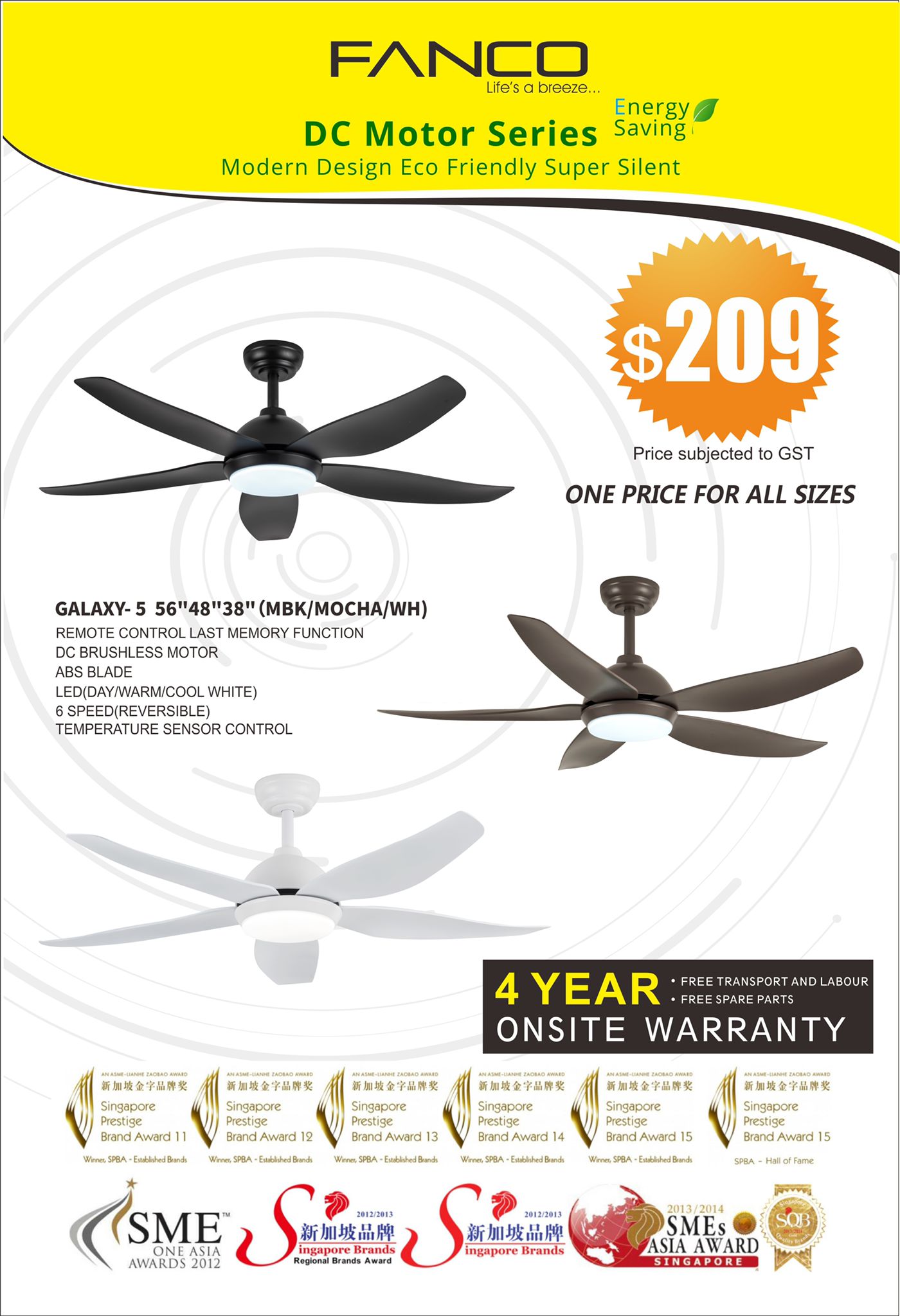 FANCO Galaxy 5 DC CEILING FAN