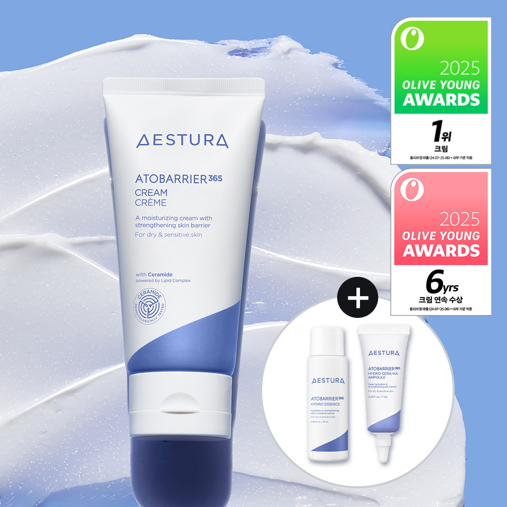 AESTURA Atobarrier 365 Cream強化屏障保濕霜80ml (+水潤精華露25ml+保濕安瓶7ml) | Olive Young優惠套裝