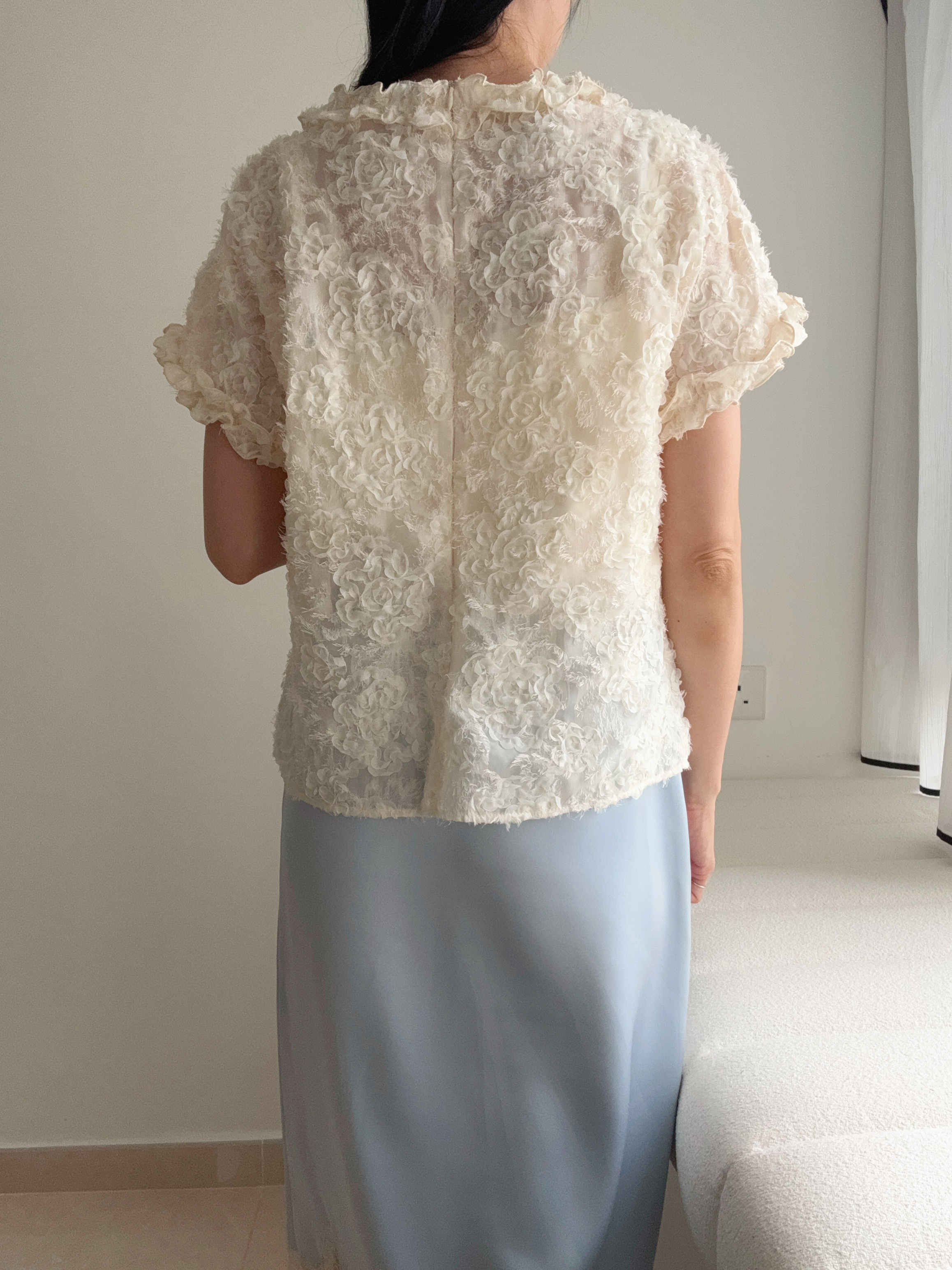 Feminine textured flower blouse