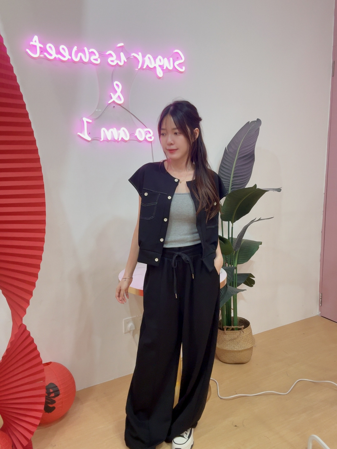 休闲排扣飞袖上衣+阔腿长裤 两件套R2936