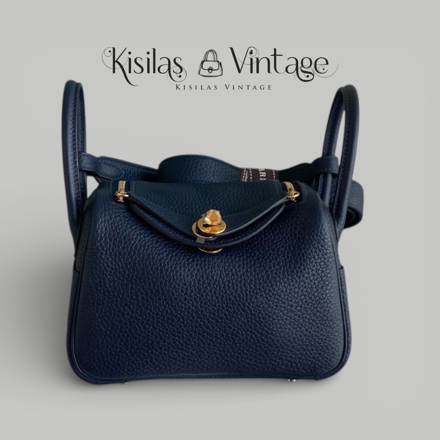 Hermes Mini Lindy 午夜藍金扣