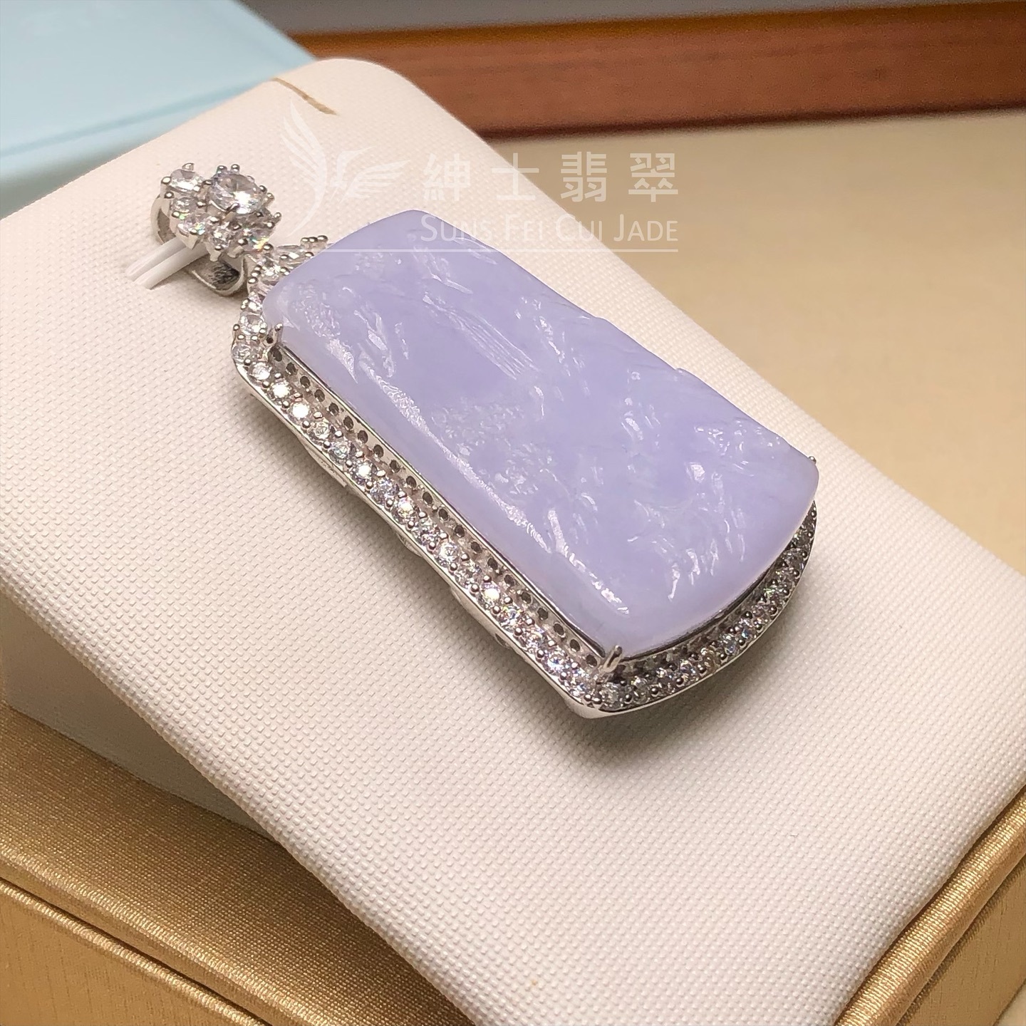 紫羅蘭山水牌銀鑲鋯石吊墜