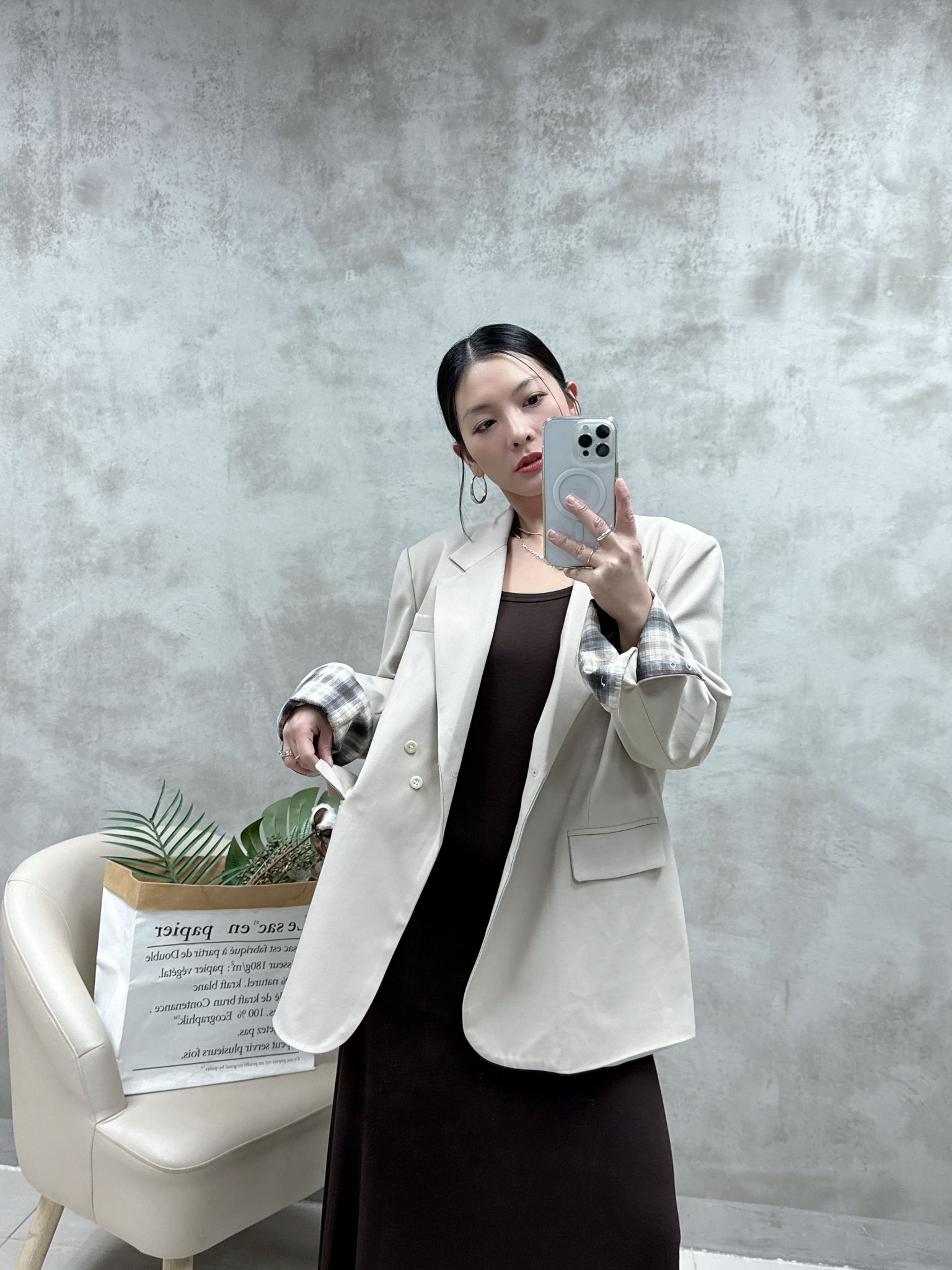 A13 格仔袖西裝褸