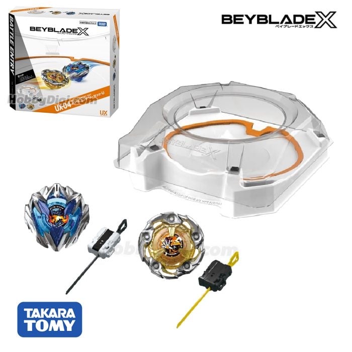 爆旋陀螺X Beyblade X  (行版) UX-04 對戰入門套裝 ：包括陀螺盤 +爆刃+黃神杖 (附兩個發射器)