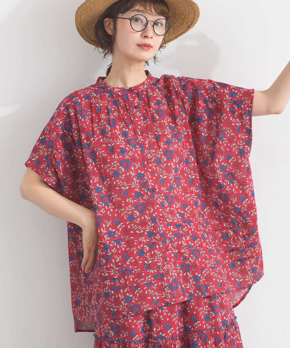 LP - 印度棉復古花卉襯衫 (紅色)