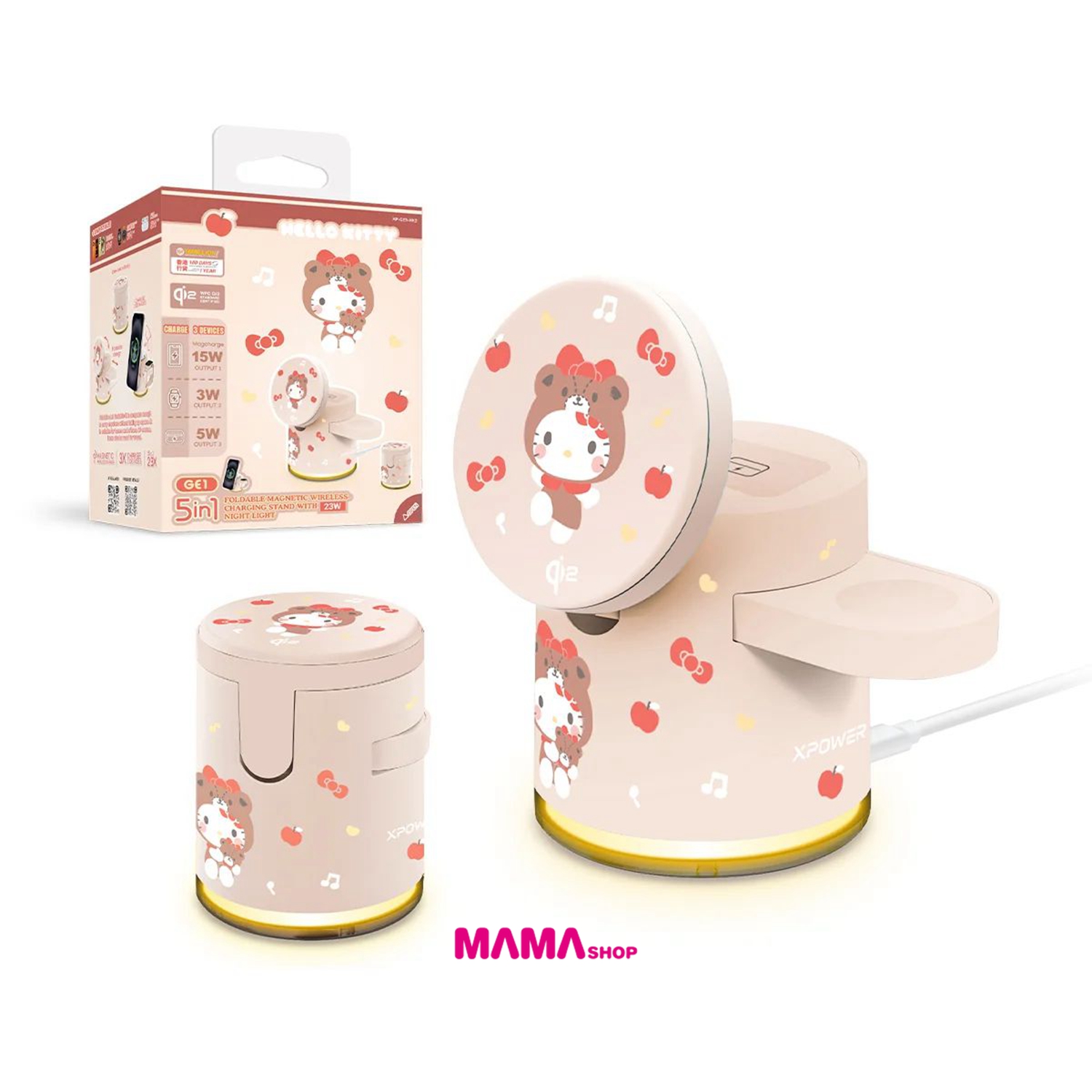 Sanrio Hello Kitty GE1 Qi2迷你掌心5合1 MagCharge 15W磁吸無線充電座(第二代HK2)