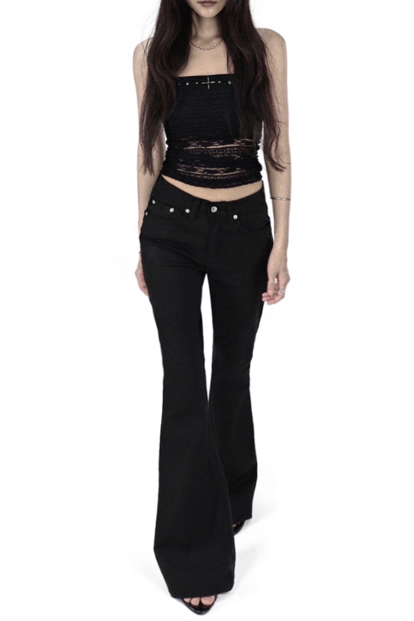 Studded Flap Pocket Bootcut Pants