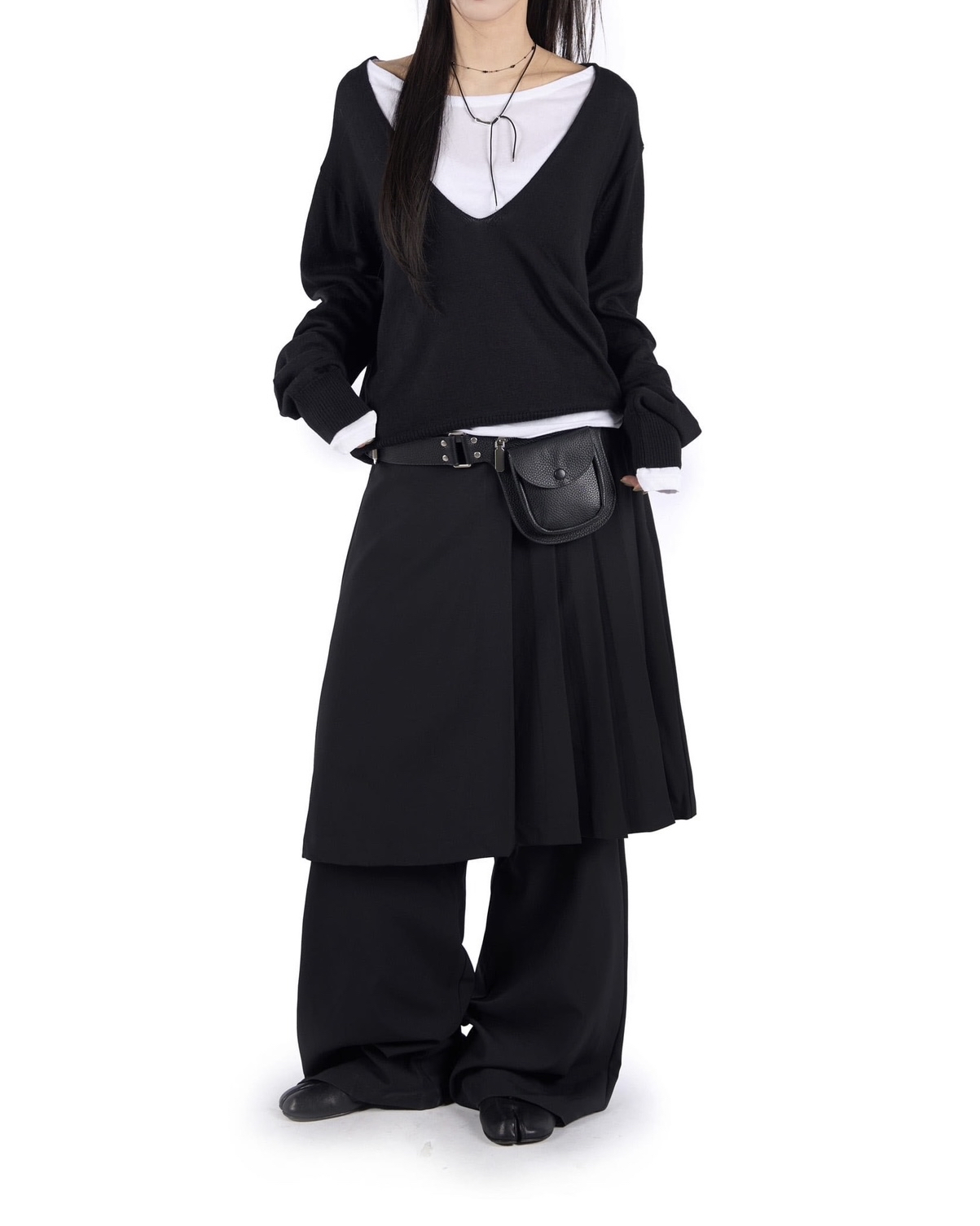 Pleated Layered Skirt Pants