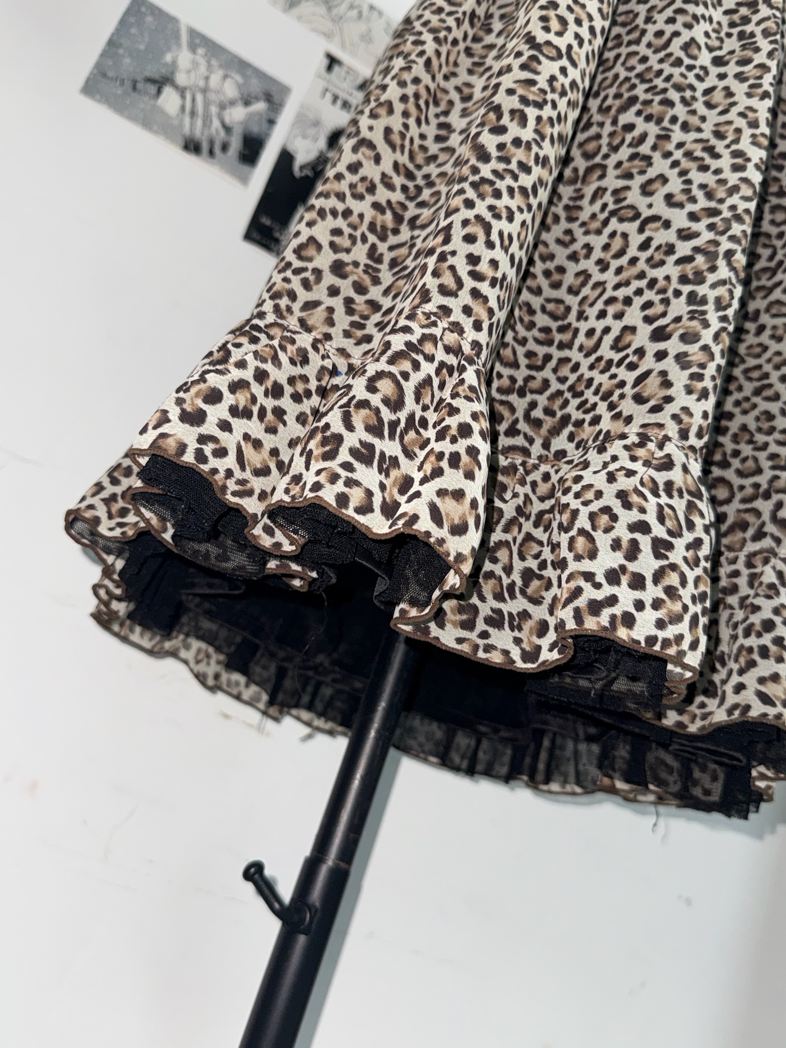 Leopard Print Mesh Slip Dress with Lace Trim