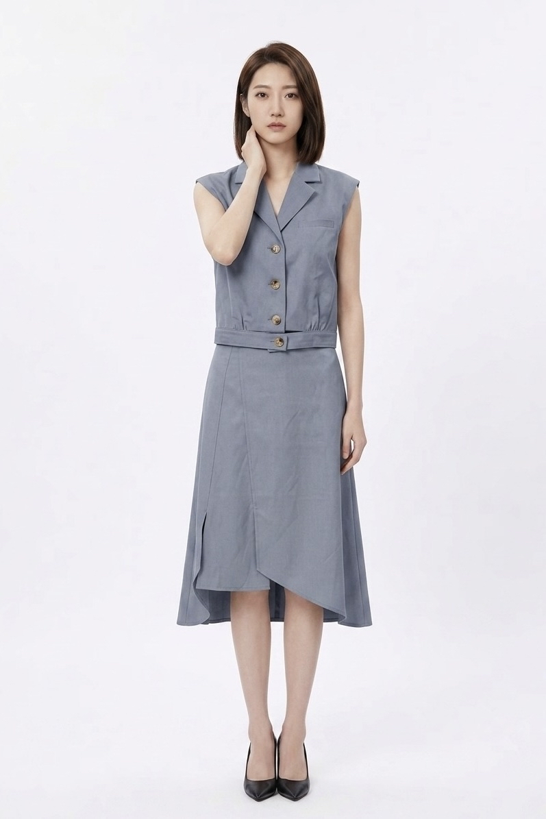 1879BS Elara Tailored Asymmetric Midi Dress