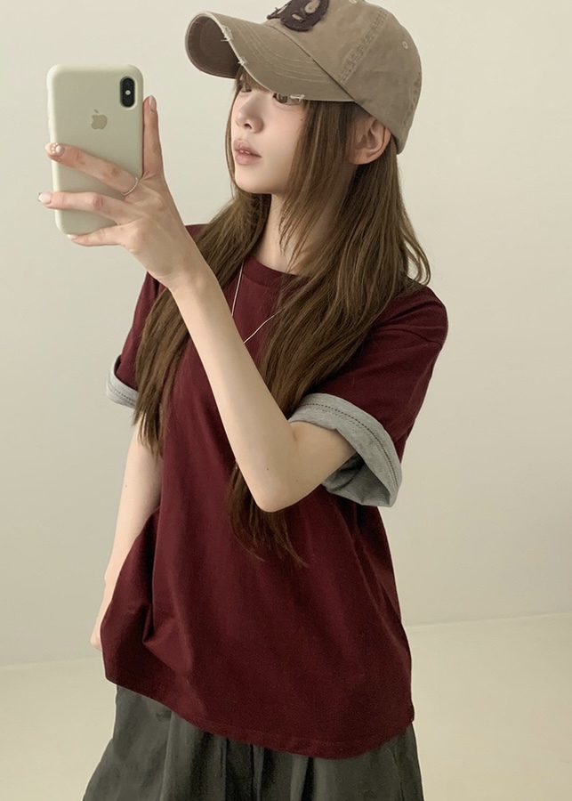 Contrast Cuff Short Sleeve Tee
