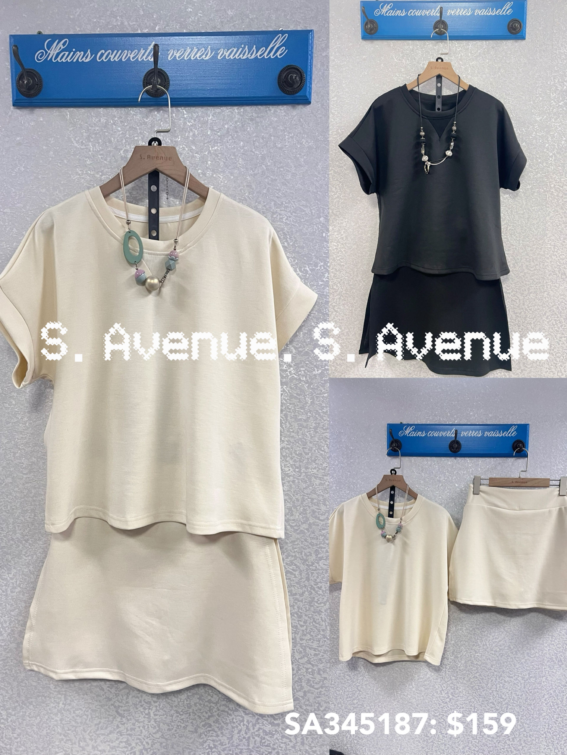 SA345187: 短袖淨色tee配半截開叉裙褲套裝